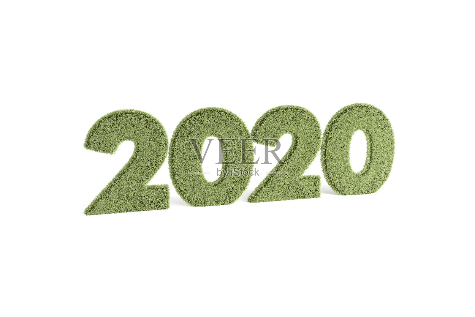 自然草上2020年文字的3D渲染照片摄影图片