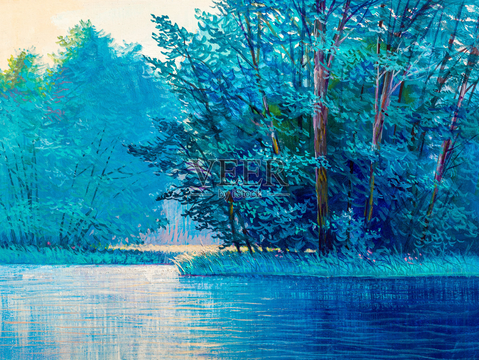 油画风景，美丽的河流。插画图片素材