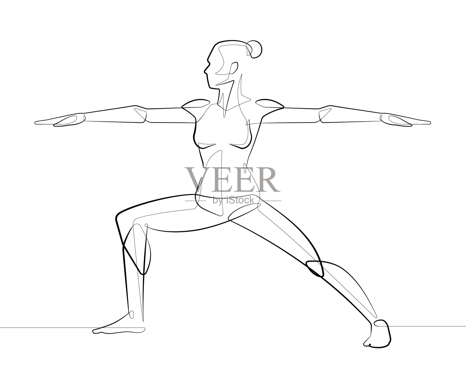 战士瑜伽姿势一个连续的线矢量图形插图插画图片素材