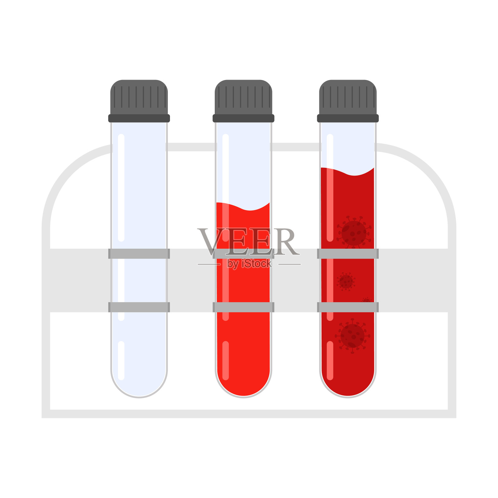 冠状病毒或covid-19试管。血液实验室的玻璃图标。医用液体试管样本。平面插图中的隔离烧瓶。向量EPS 10。设计元素图片