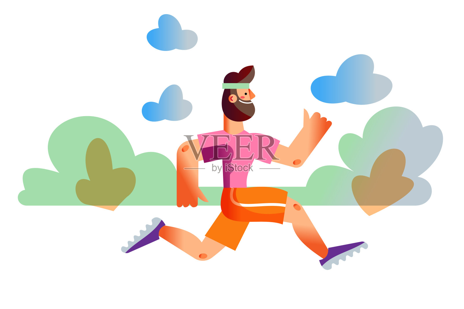 在公园里慢跑的自制胡子运动员插画图片素材