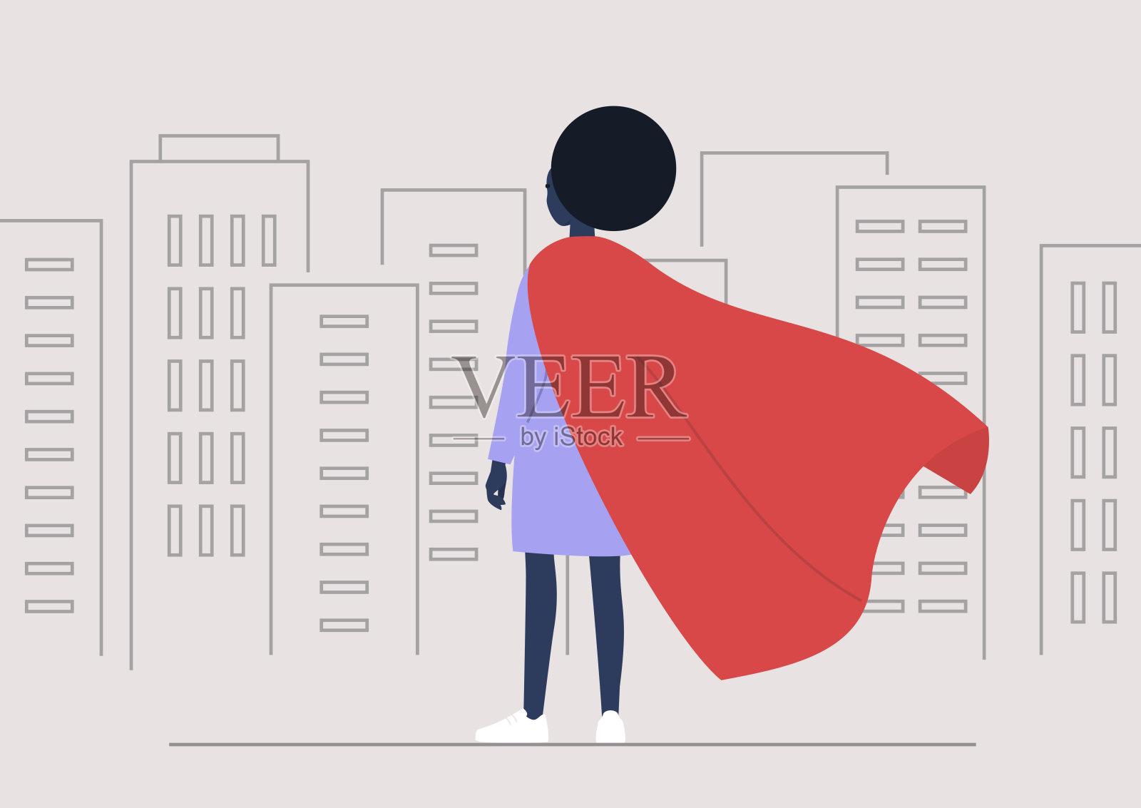 超级英雄概念插图，身穿红色斗篷的年轻黑人女性角色插画图片素材