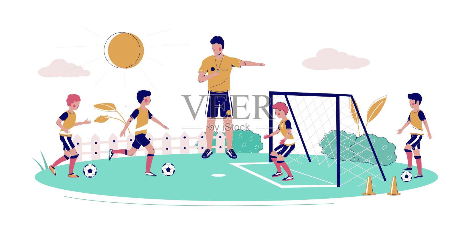 儿童足球学校矢量平面风格设计插图插画图片素材
