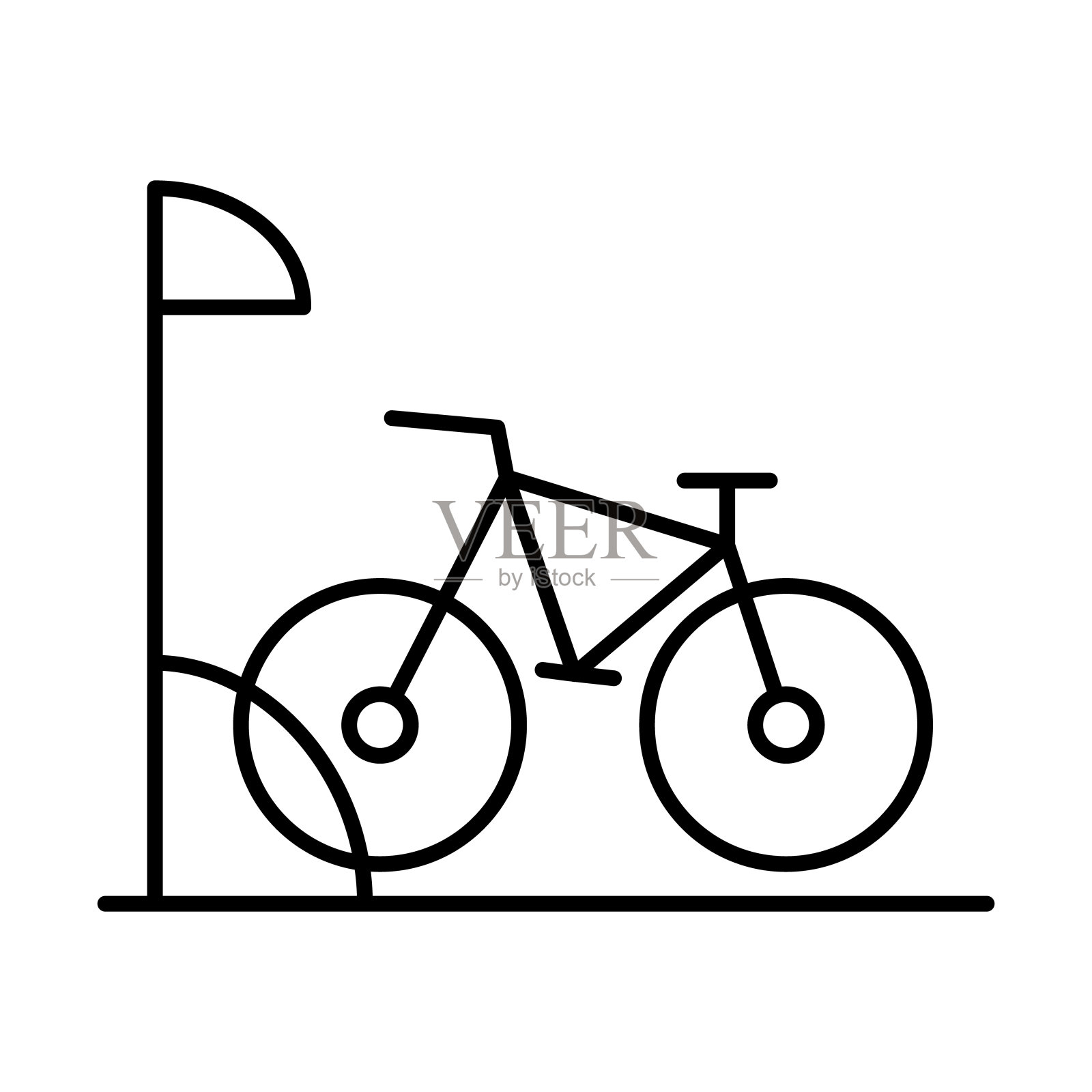 自行车停车线性图标。自行车存储。自行车架。体育活动。车轮安全的地方。生态交通。细线说明。轮廓的象征。矢量孤立轮廓绘制。可编辑的中风图标素材