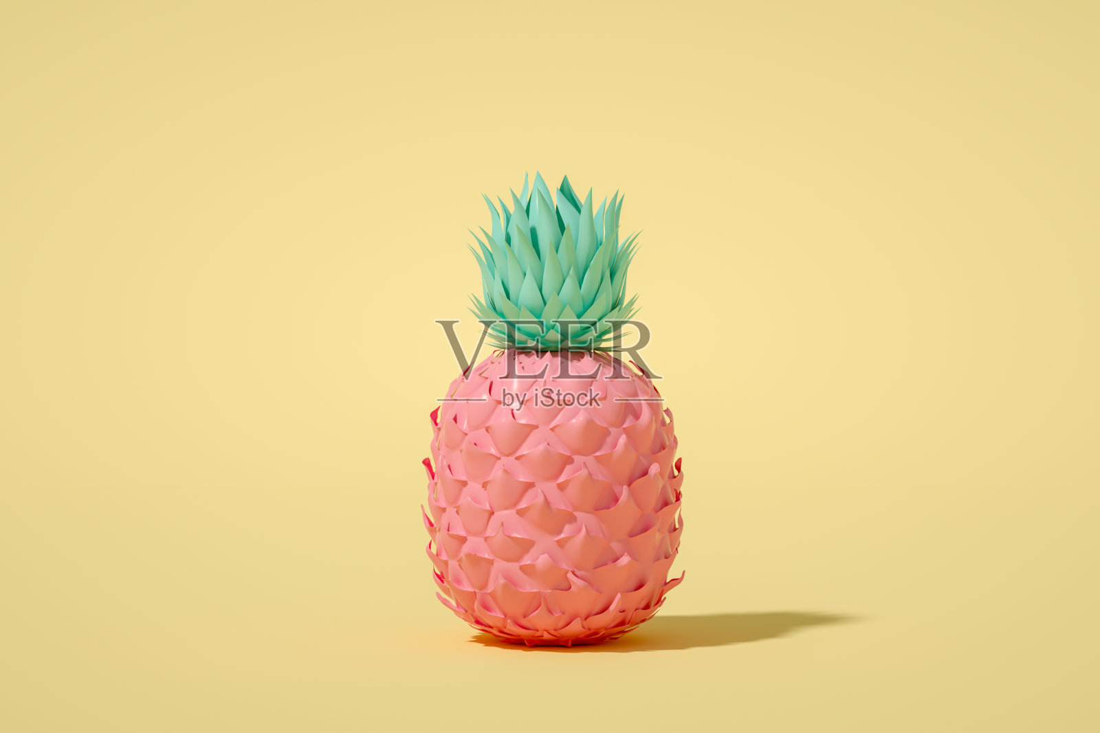 热带菠萝，最小的夏季概念，3D渲染照片摄影图片