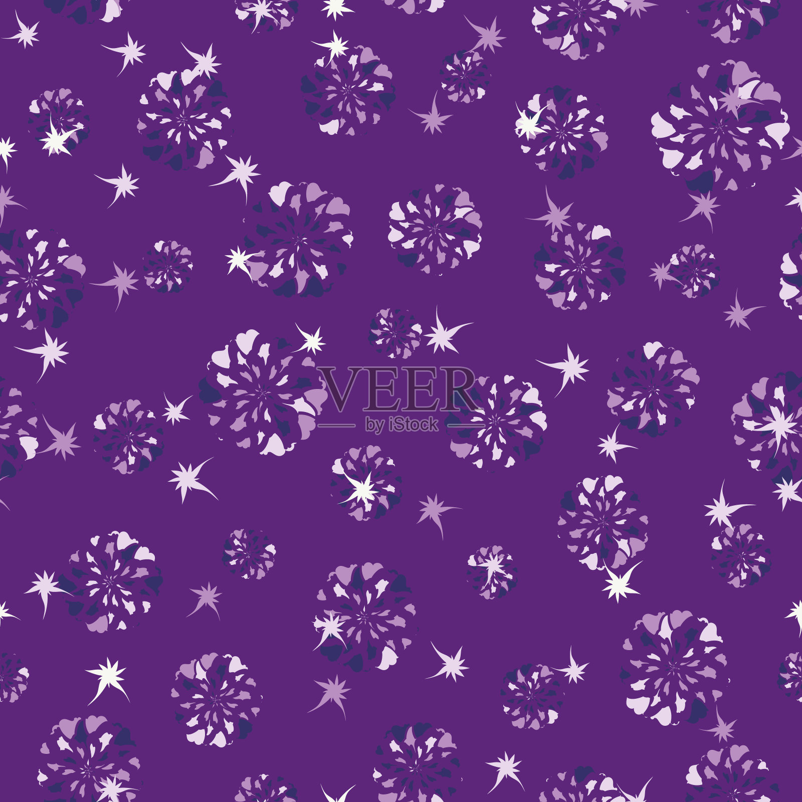 紫水晶花无缝矢量图案插画图片素材