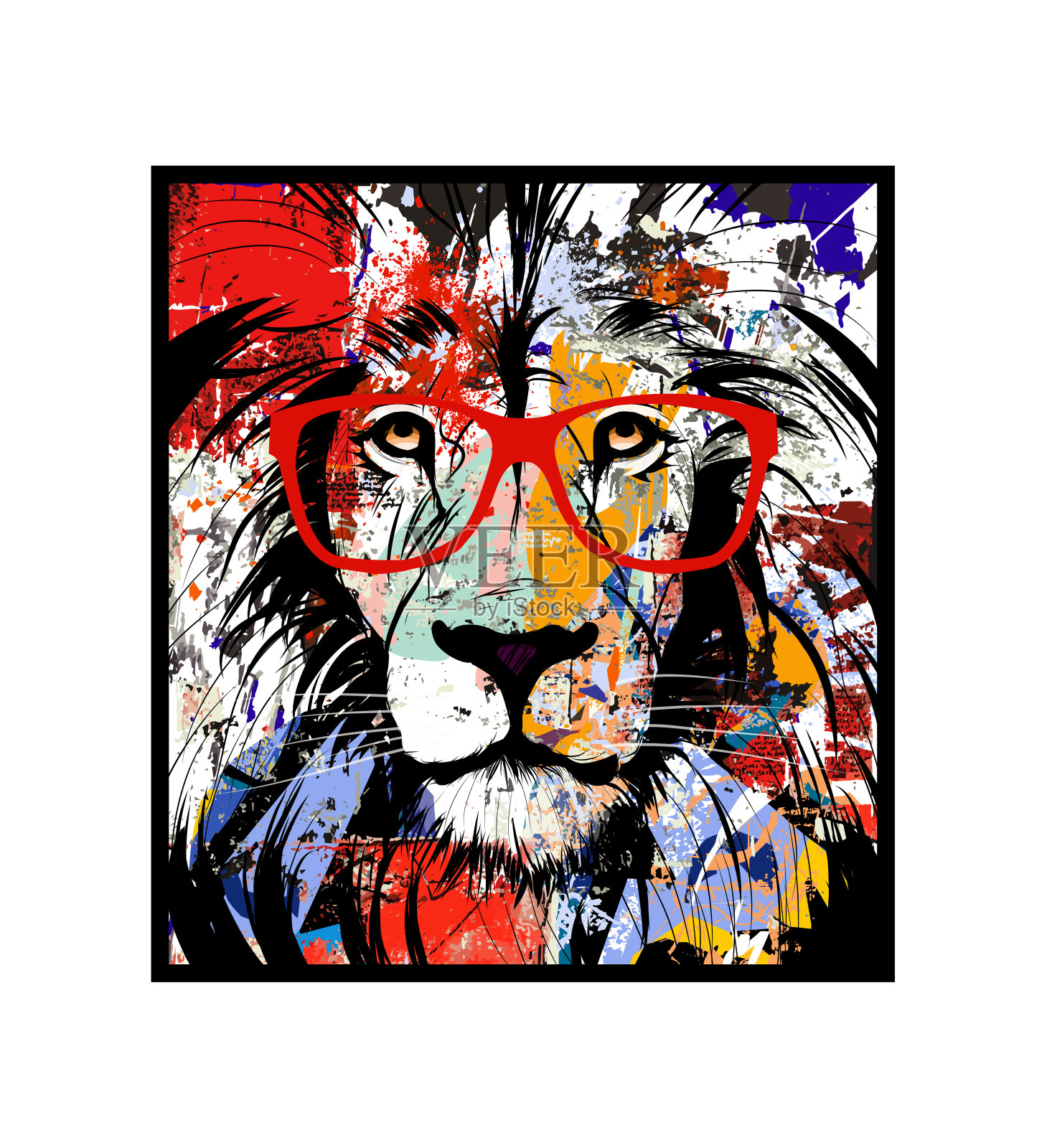 彩色的狮子肖像戴着眼镜插画图片素材