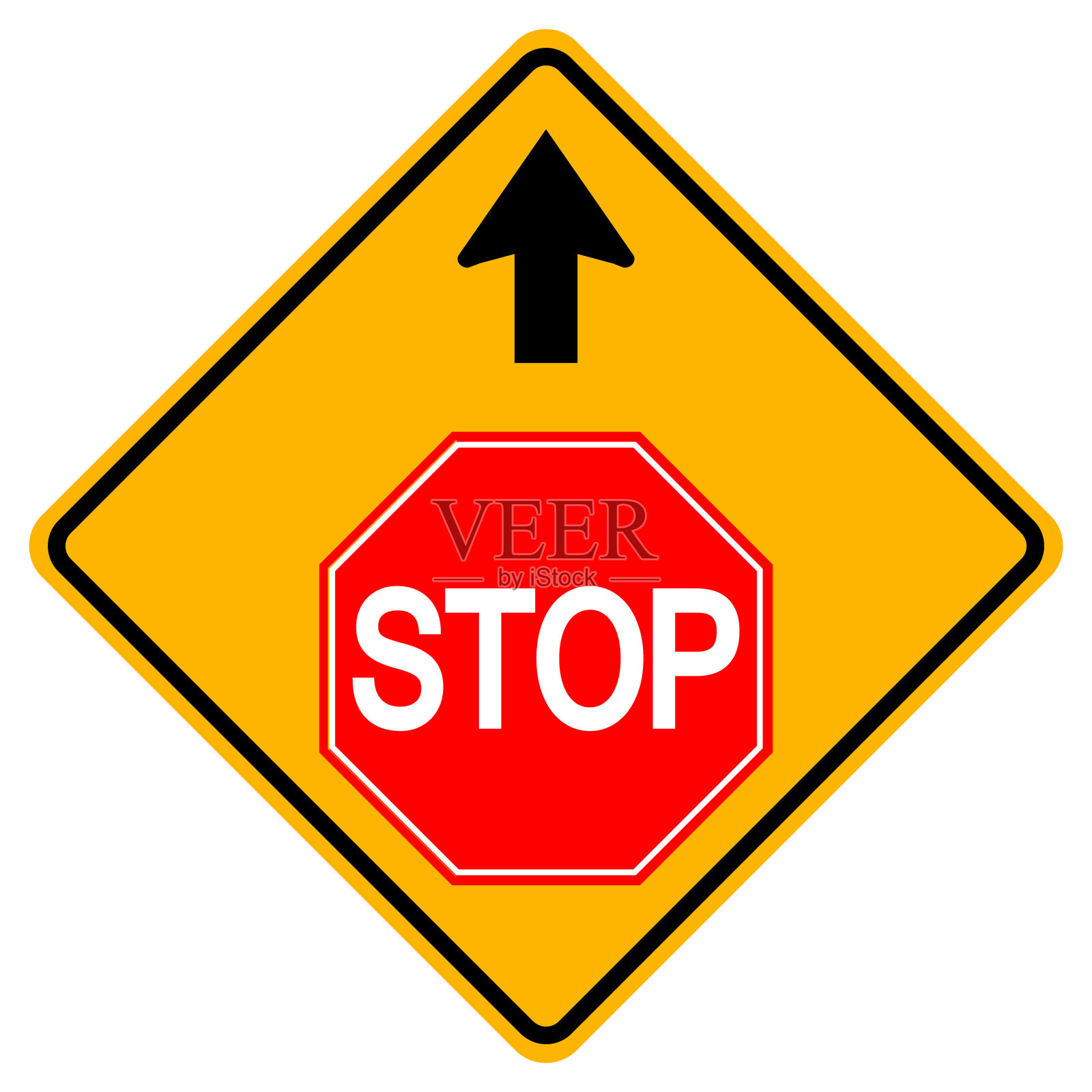 警告标志:在白色背景下，在前面停车插画图片素材