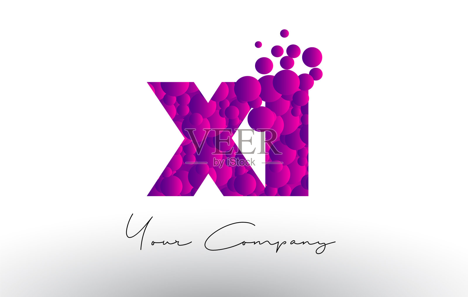 Xi Xi I点字母标志与紫色气泡插画图片素材