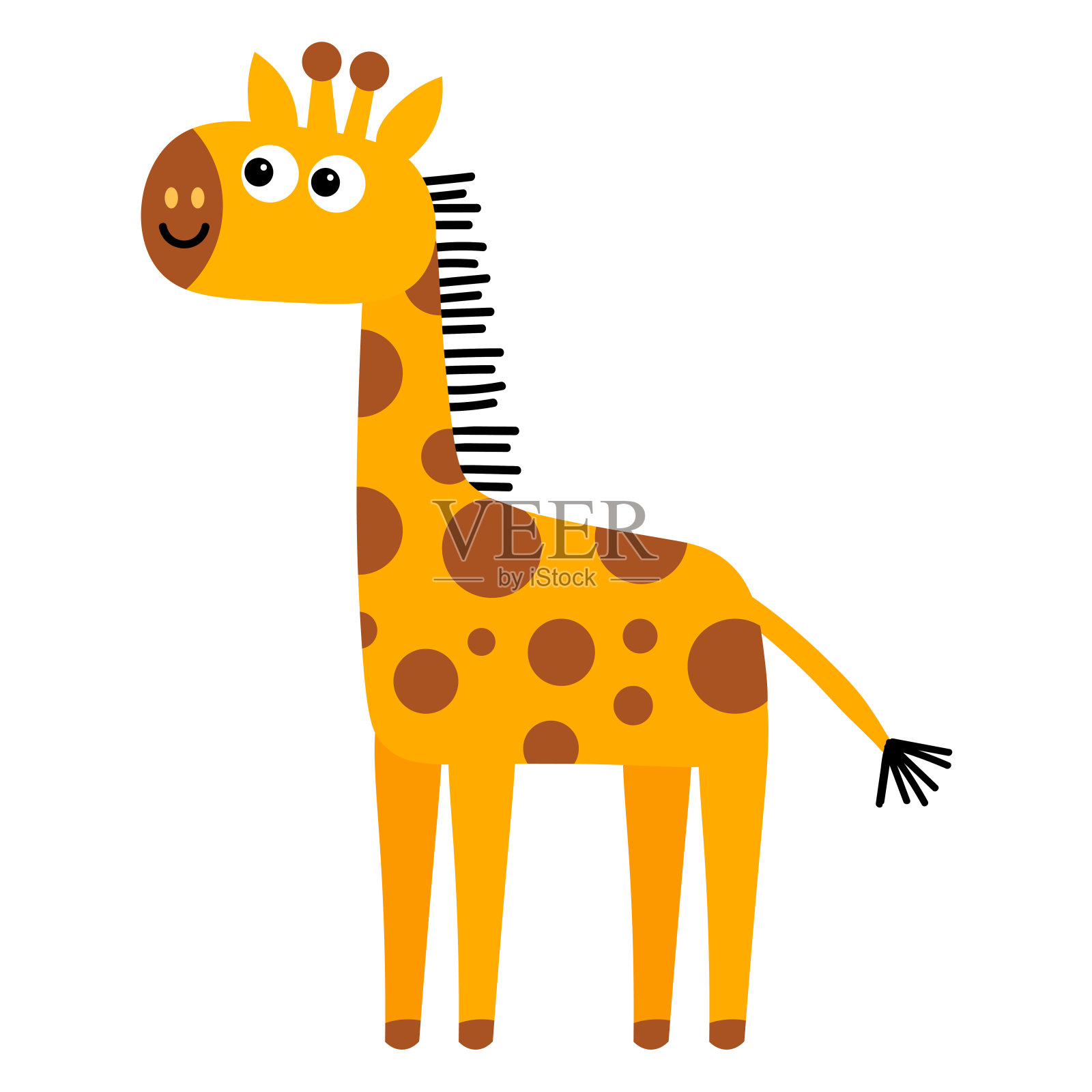 卡通可爱的长颈鹿在平坦的风格孤立在白色的背景。天真烂漫的风格。矢量插图。设计元素图片