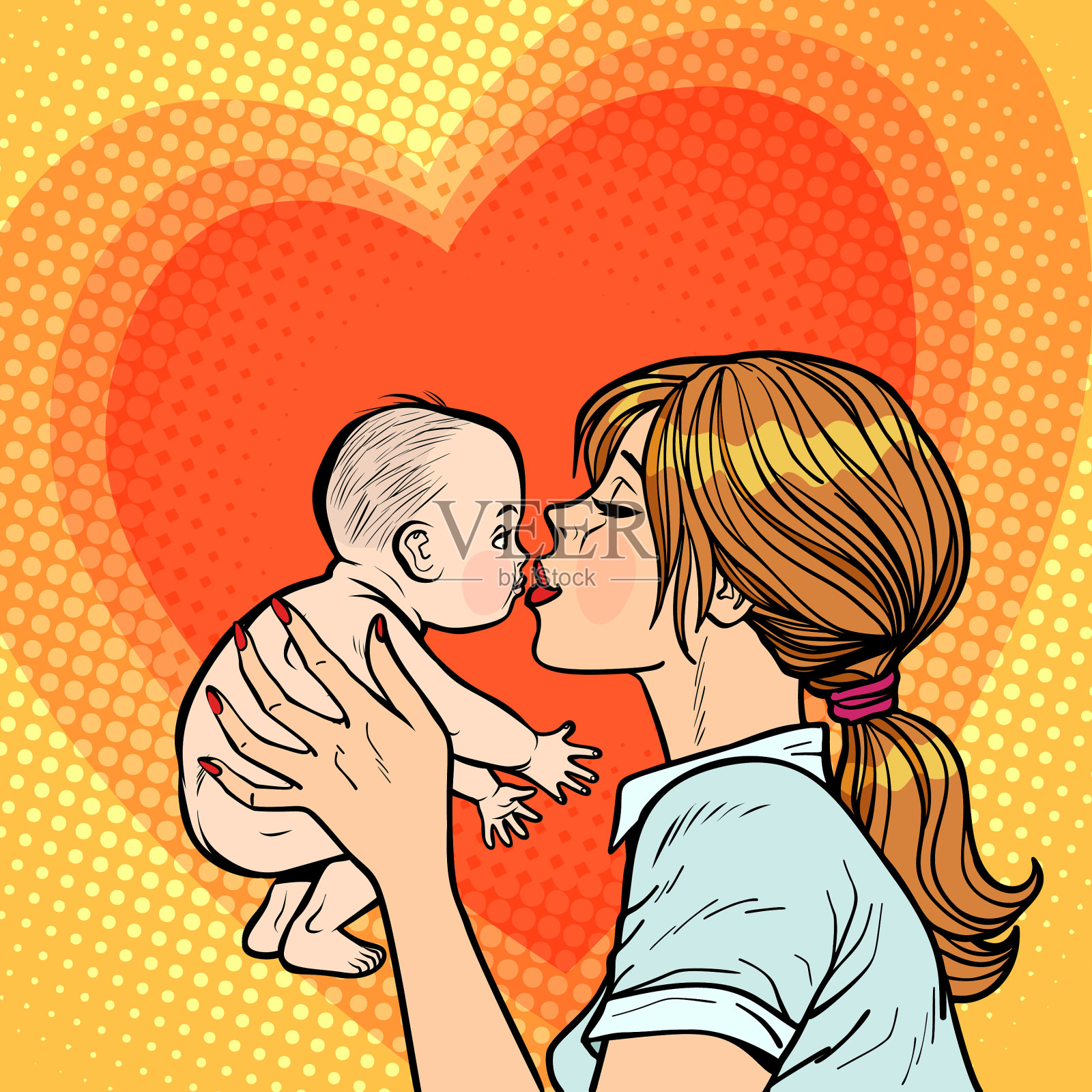 快乐的微笑妈妈和宝宝亲吻和拥抱在家里高清摄影大图-千库网