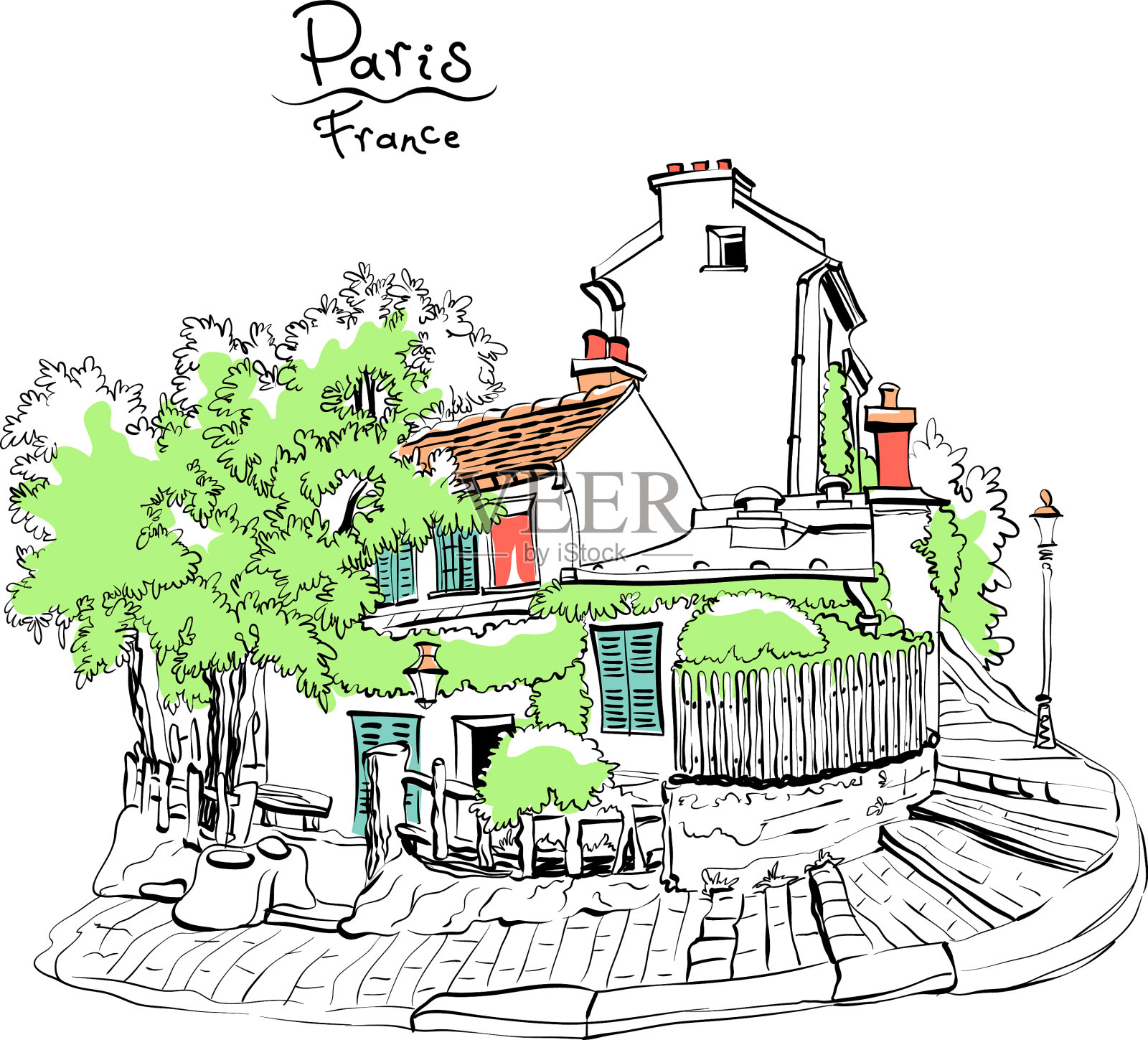典型的巴黎住宅法国插画图片素材