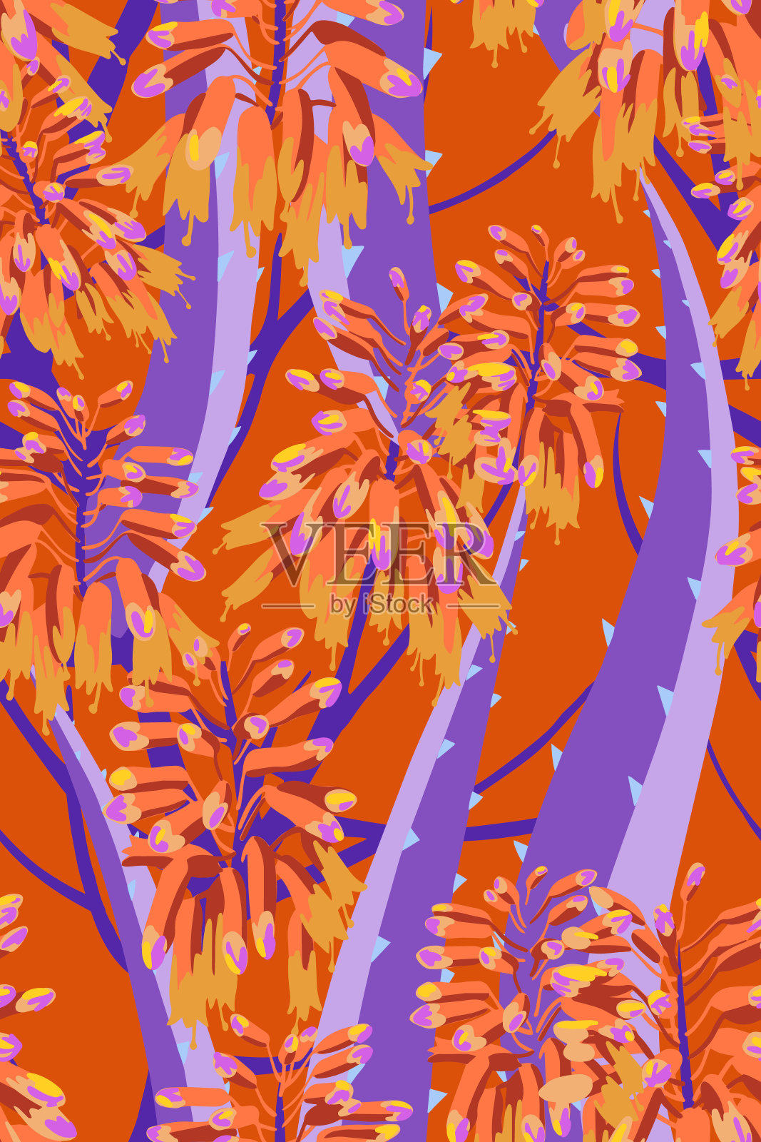 花组成。矢量无缝图案与芦荟花。植物的背景。插画图片素材