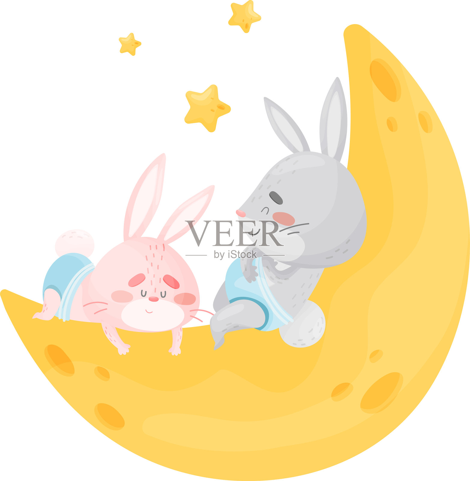 小兔子在月亮上睡觉设计元素图片