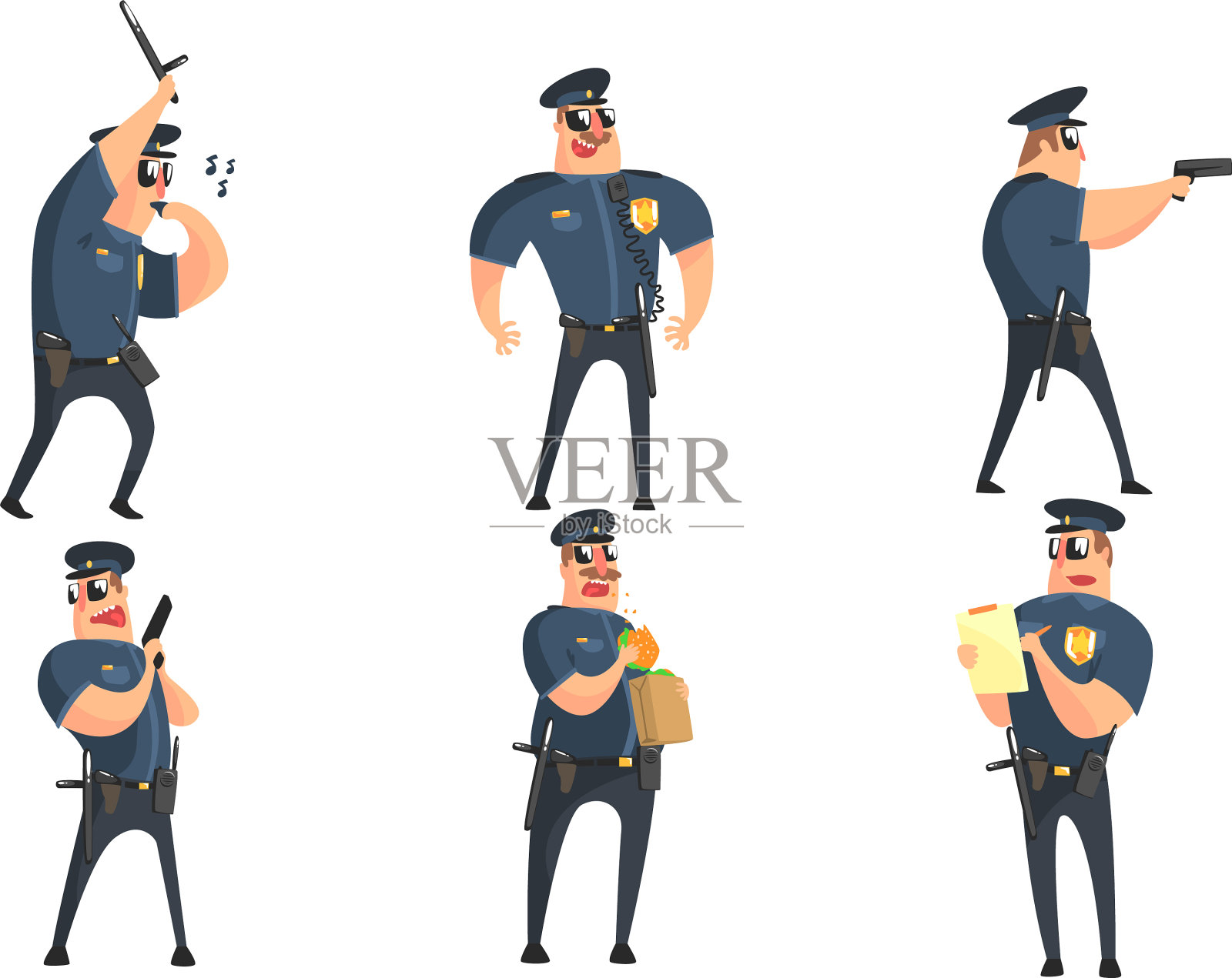 有趣的男性警察卡通人物设置插画图片素材