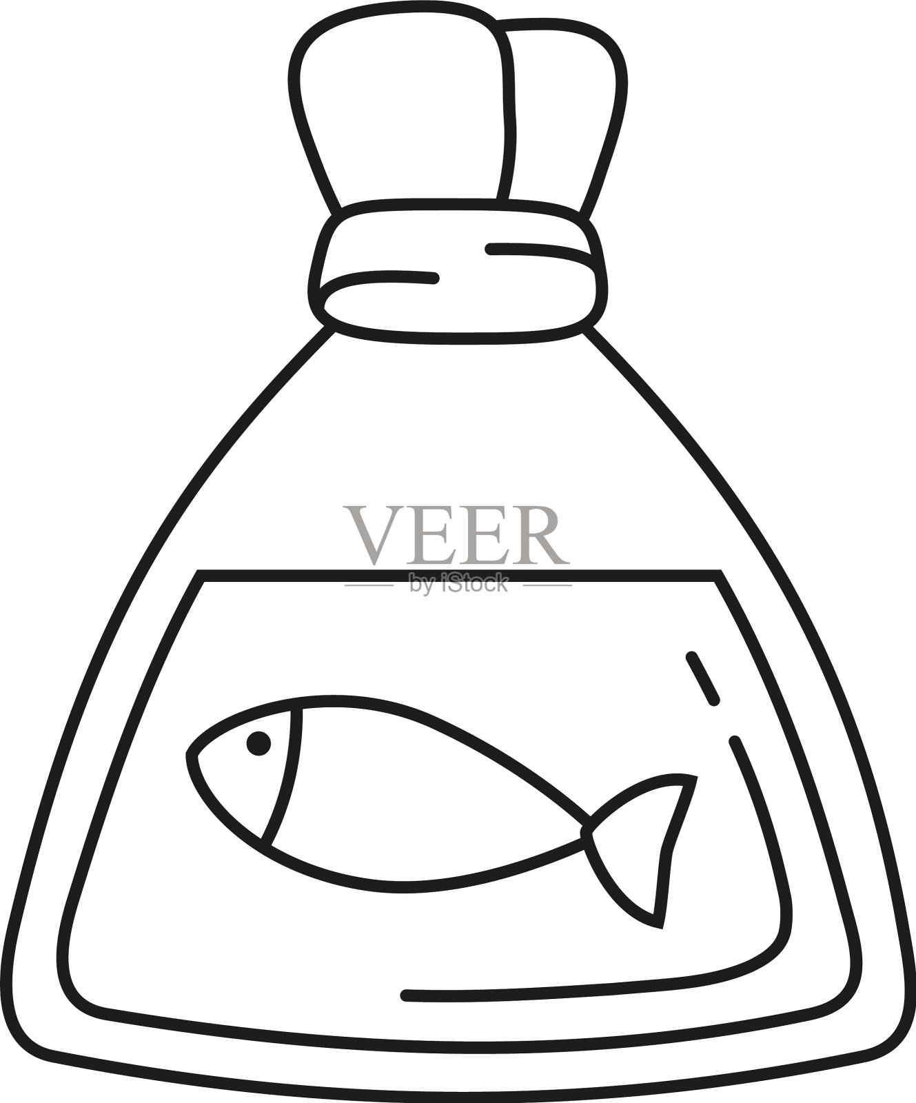 线条艺术黑白鱼在塑料袋插画图片素材