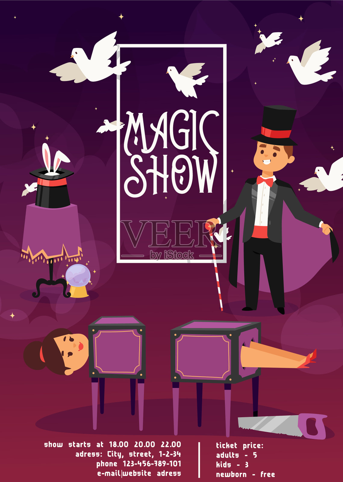 马戏团的魔术师拿着魔术棒和帽子插画图片素材_ID:401750051-Veer图库