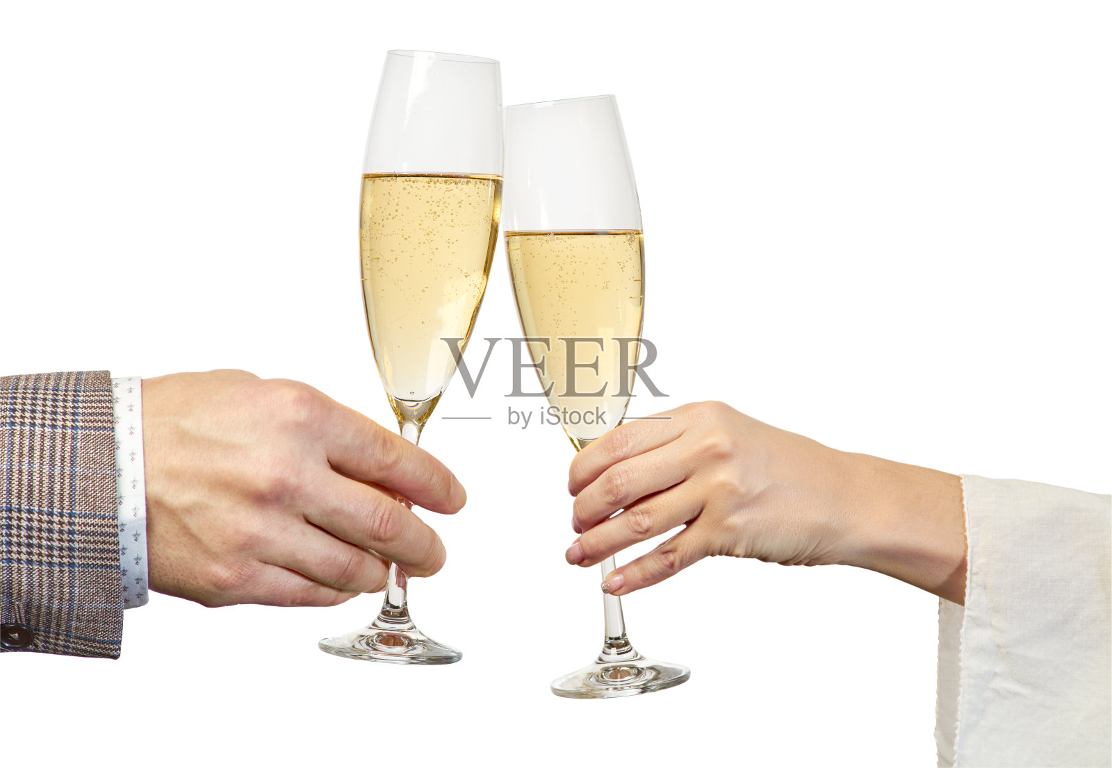 男人和女人的手拿着白色的香槟照片摄影图片