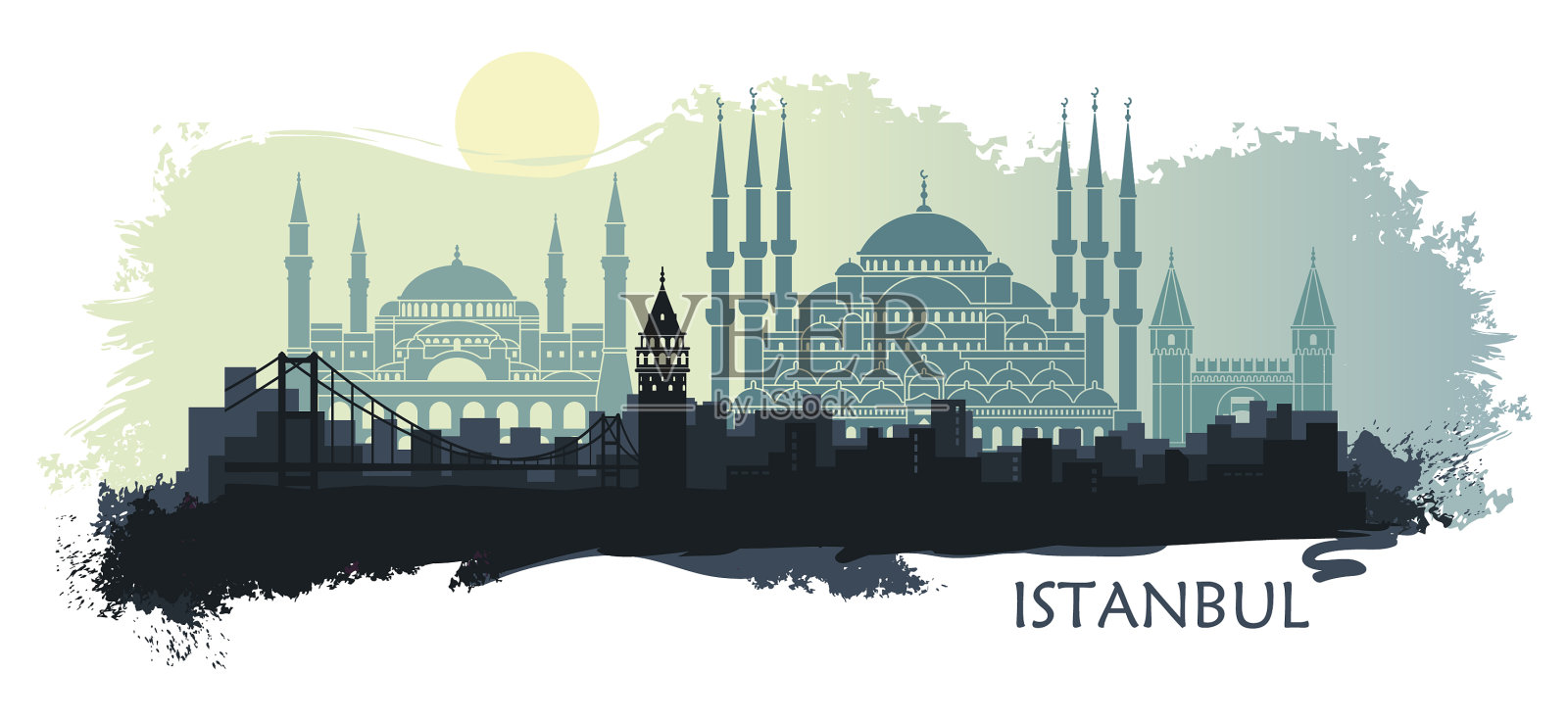土耳其城市伊斯坦布尔的景观插画图片素材
