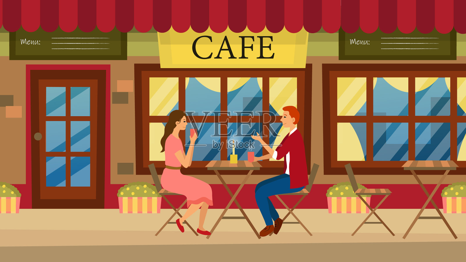 一对相爱的夫妇在咖啡馆喝咖啡，一个男人插画图片素材