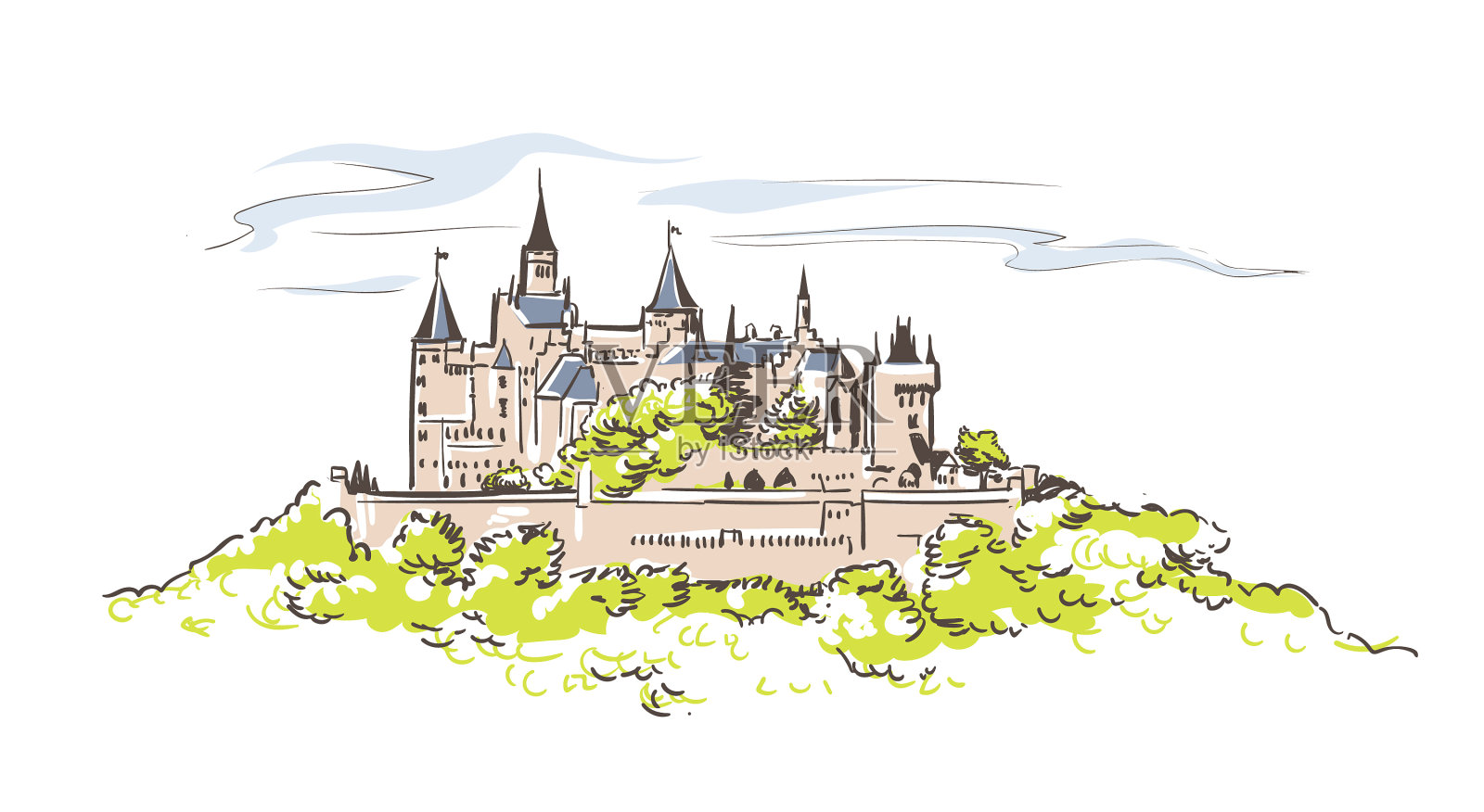 线艺术孤立霍亨索伦城堡素描设计元素图片