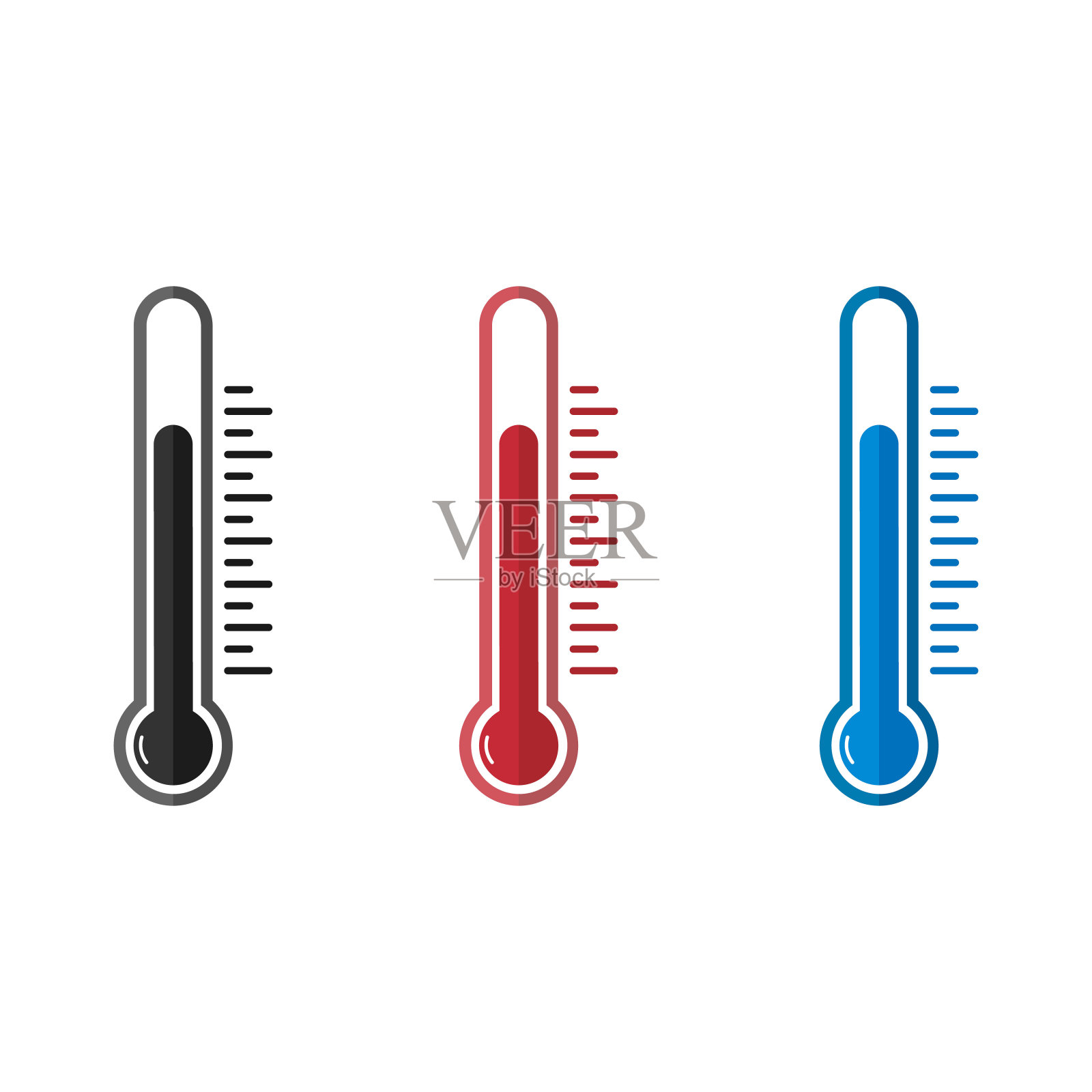 温度计平面图标设置。孤立的矢量图。设计元素图片