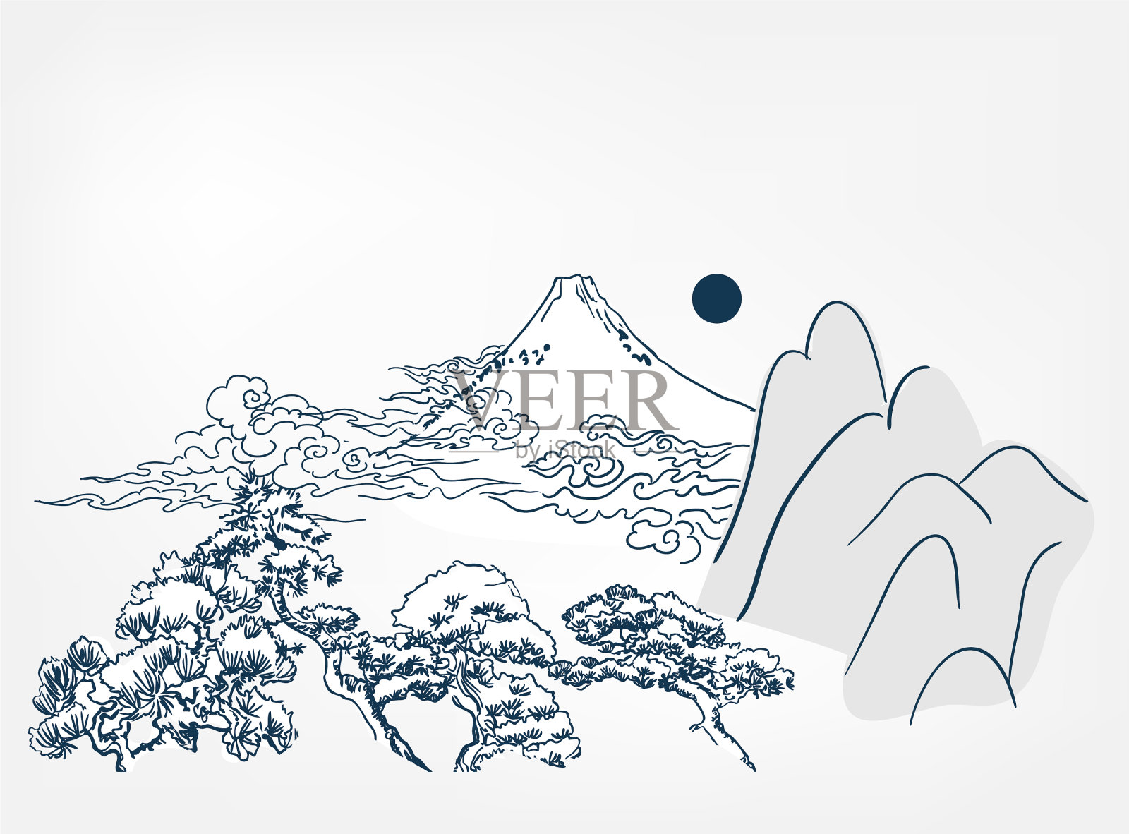 日本山水背景的中国名片插画图片素材