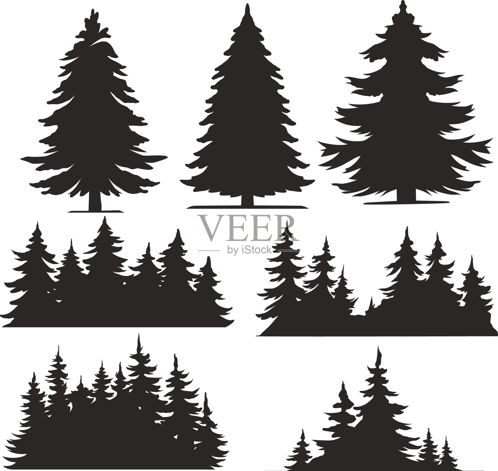 古树和森林剪影设置设计元素图片