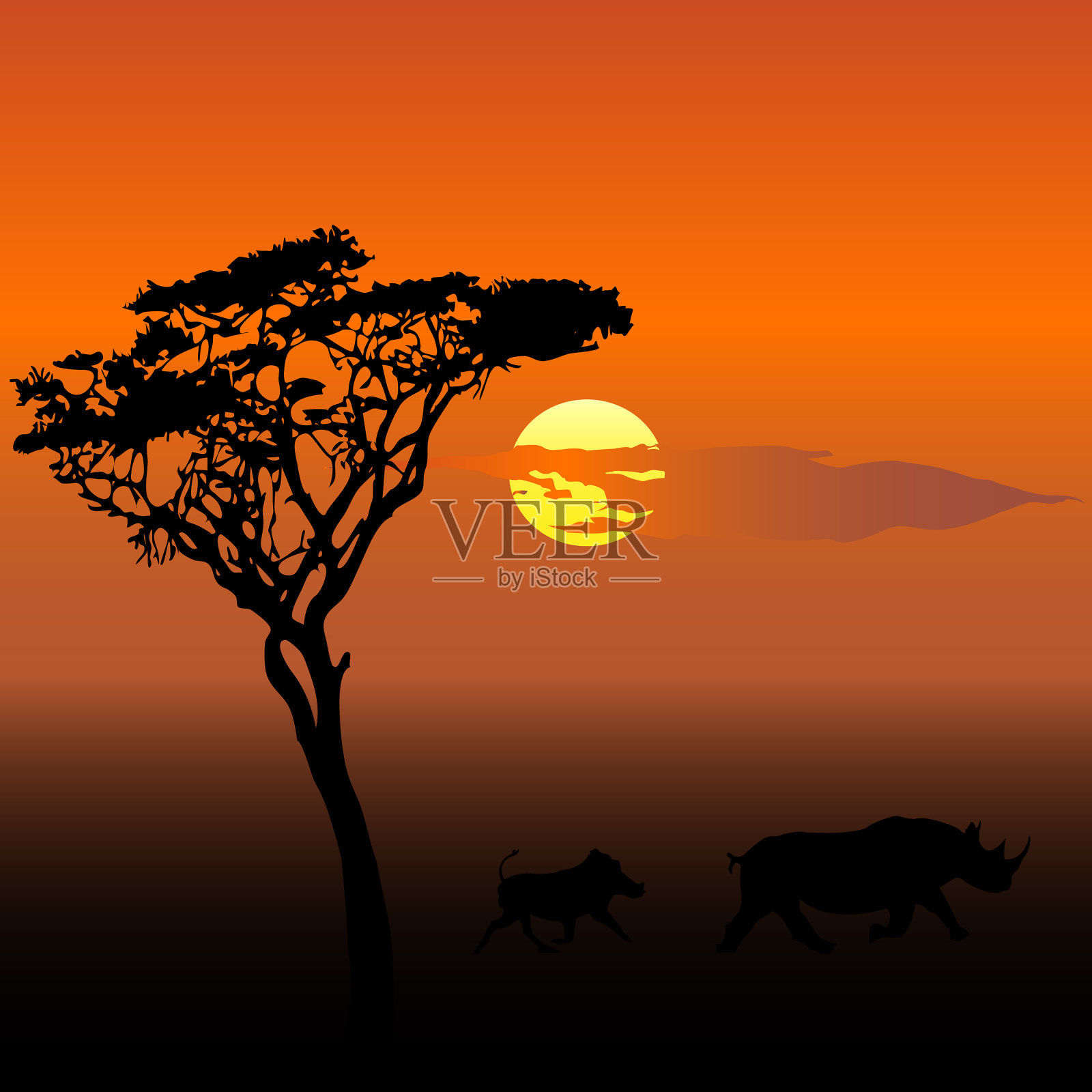 日落时的野猪插画图片素材