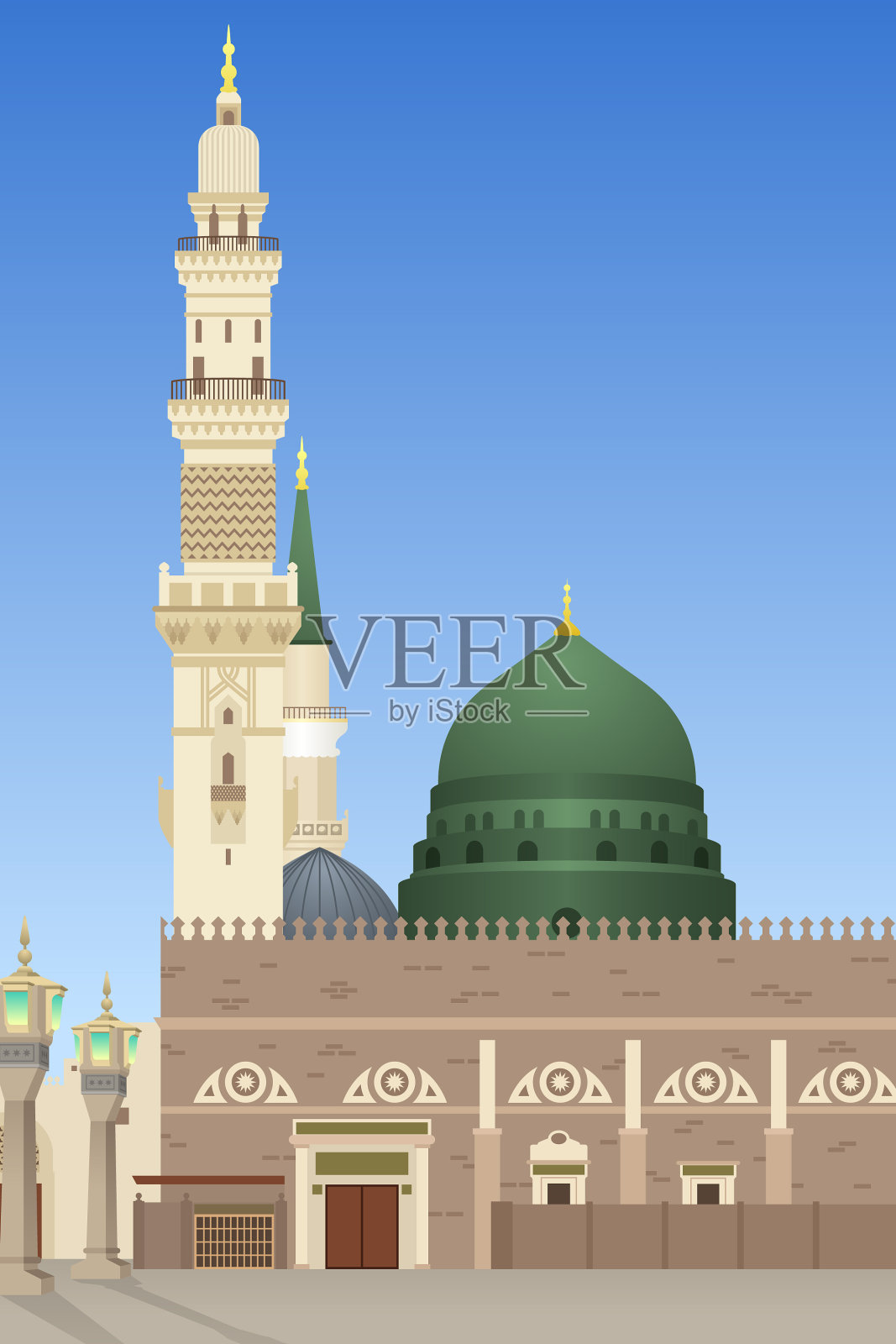 麦地那的al- nabawi mosque清真寺插画图片素材