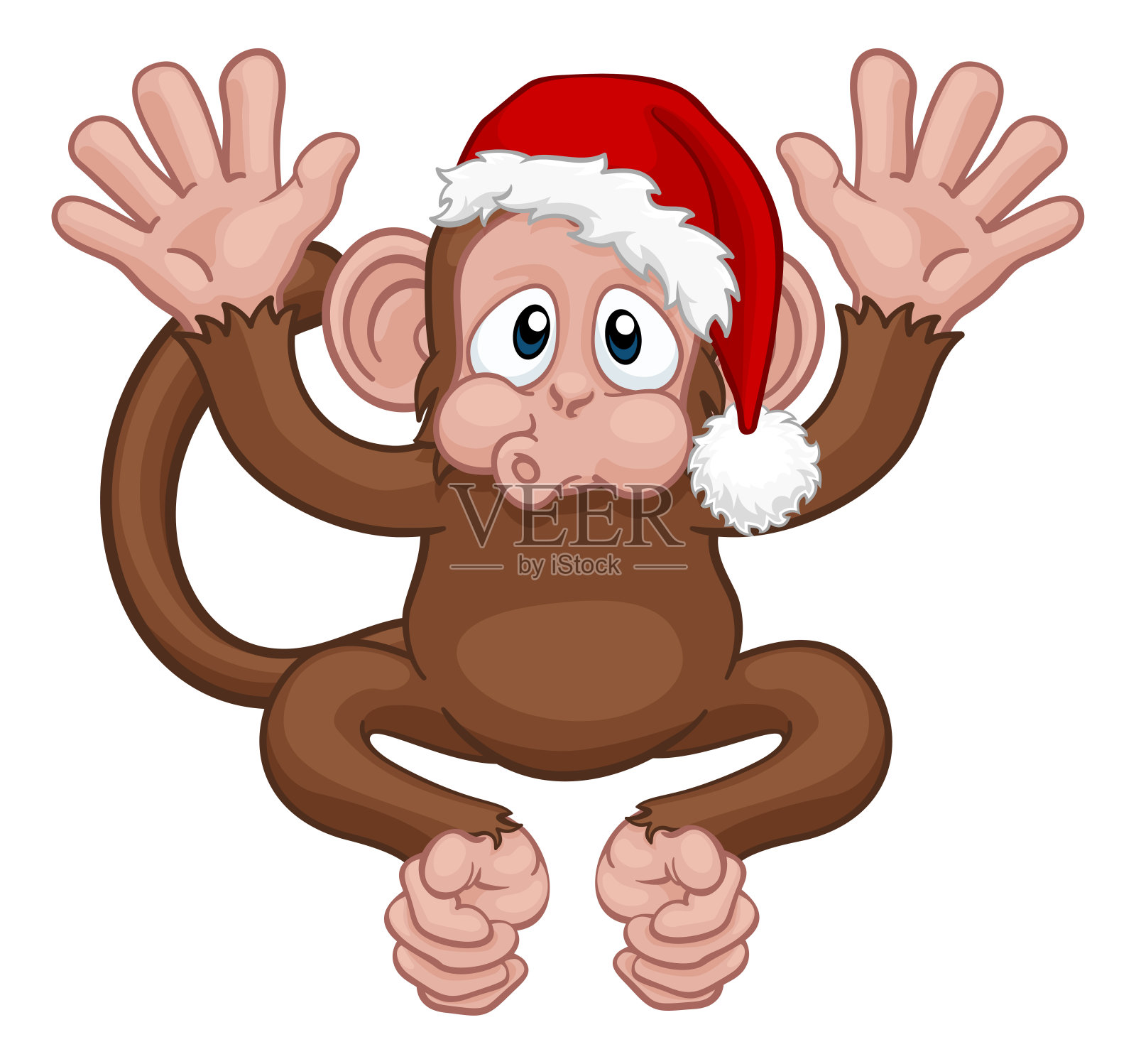 圣诞老人帽圣诞猴子卡通人物插画图片素材