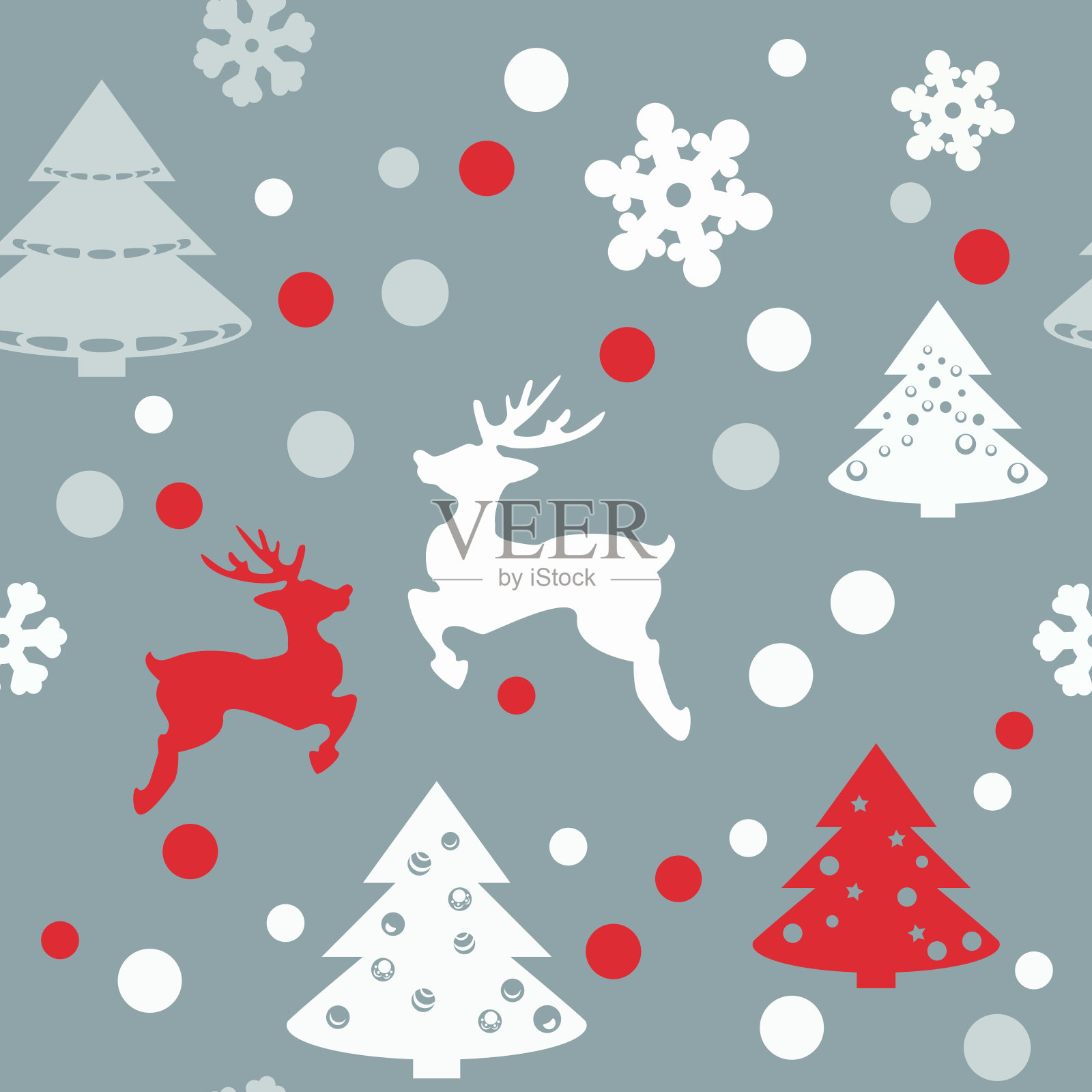可爱的圣诞节无缝纹理在平的风格。假日符号和雪花在浅灰色的背景。每股收益10插画图片素材