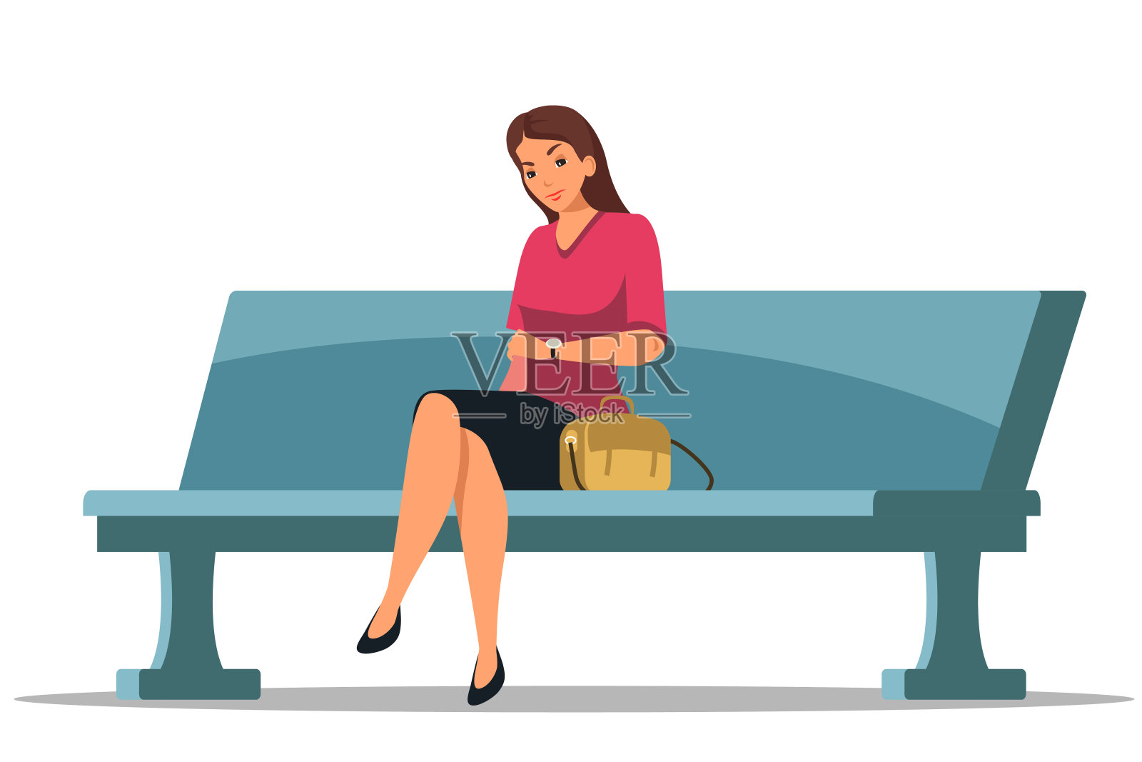矢量人物插图的女人坐在长凳上设计元素图片