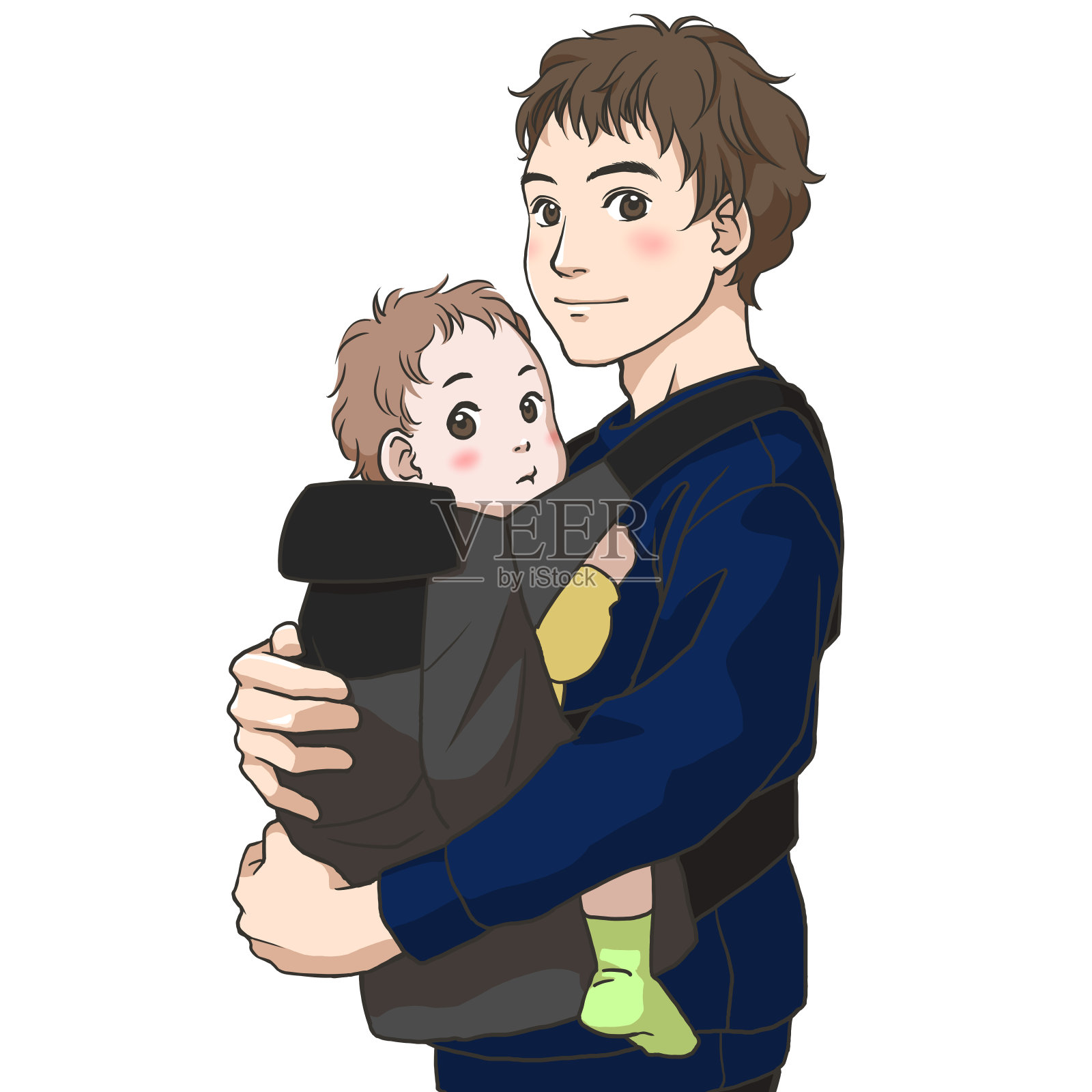 一位年轻的父亲怀里抱着一个婴儿设计元素图片