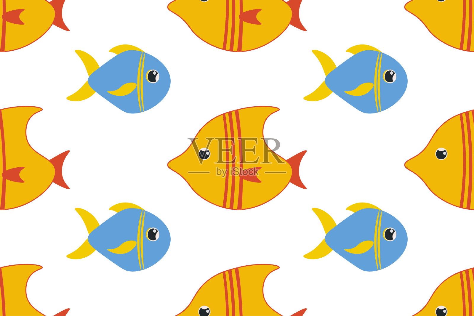 无缝图案背景与可爱的外来水族馆鱼。向量EPS10插图。插画图片素材