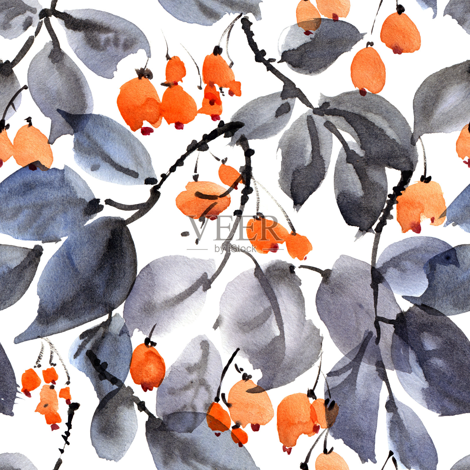 树和浆果图案在白色的背景插画图片素材