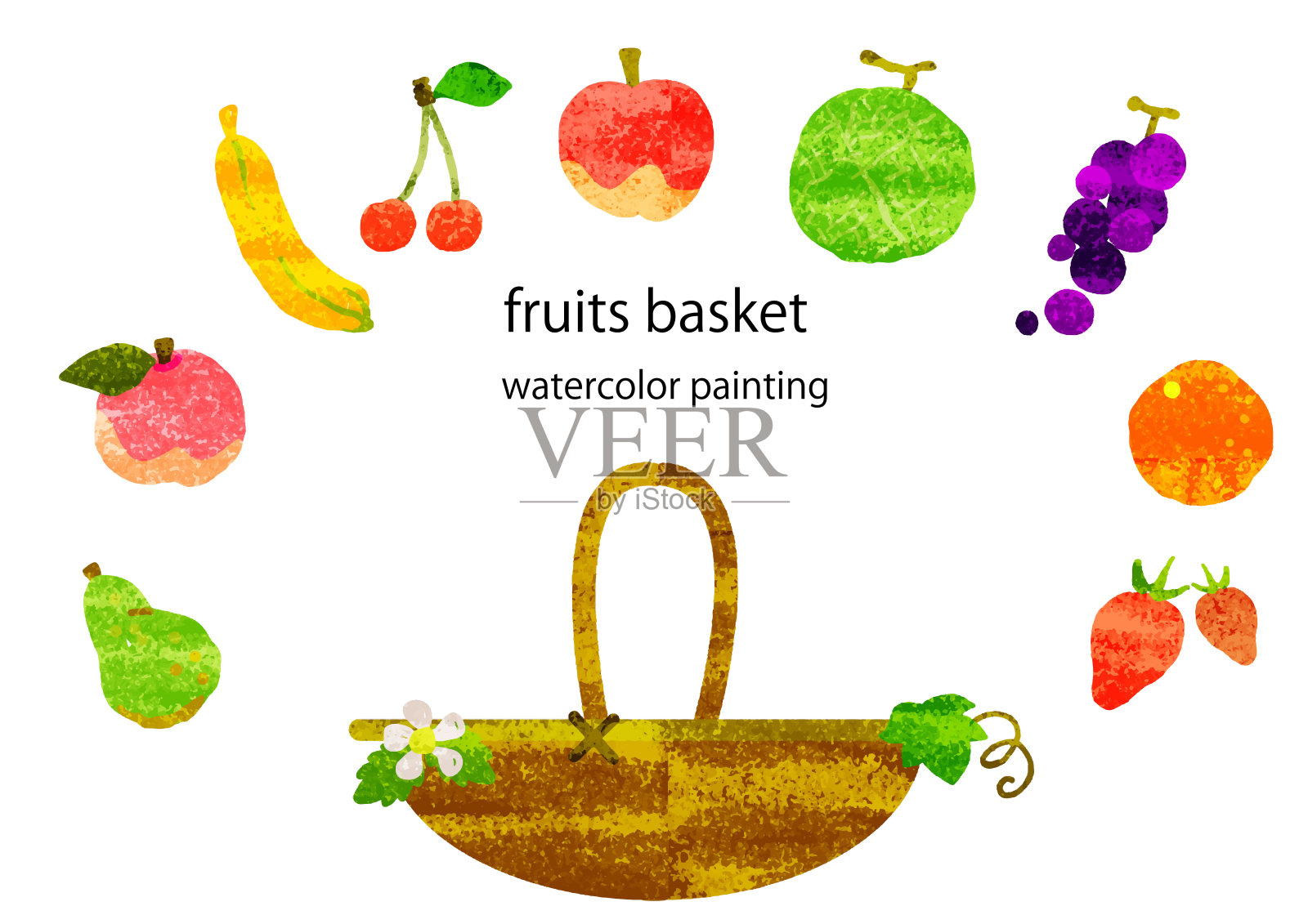 水果篮，水彩质地设计元素图片