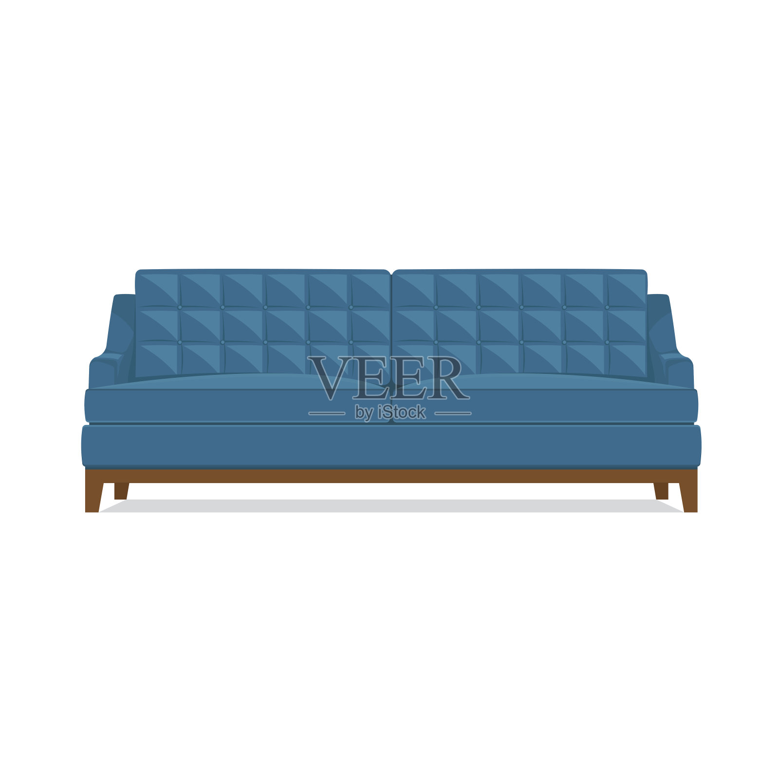 蓝色沙发，白色背景，孤立。象征着一个舒适的家，室内物件。插画图片素材