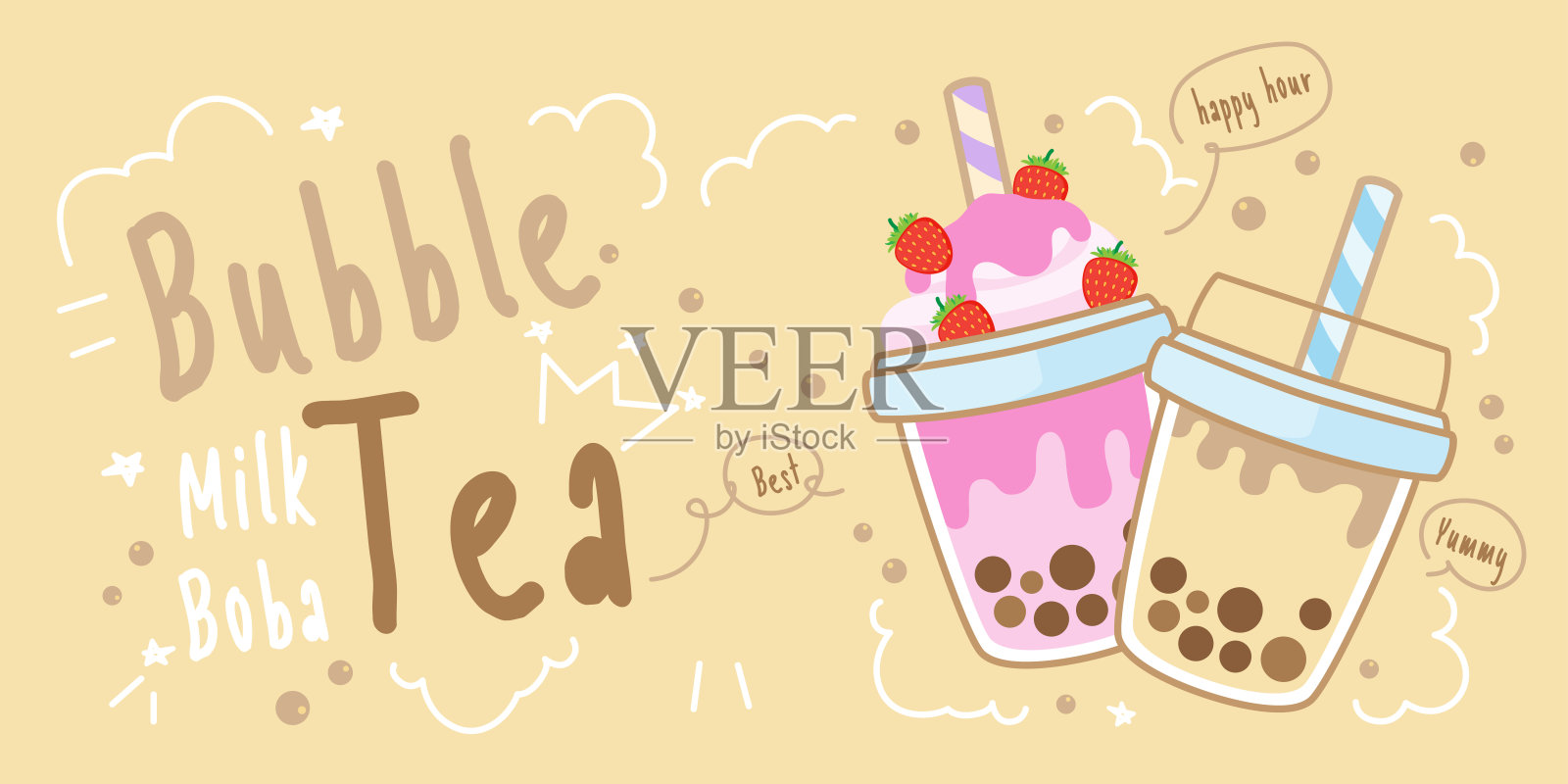 珍珠奶茶，美味饮品，台湾奶茶，珍珠奶茶，可爱贴纸，矢量插画插画图片素材