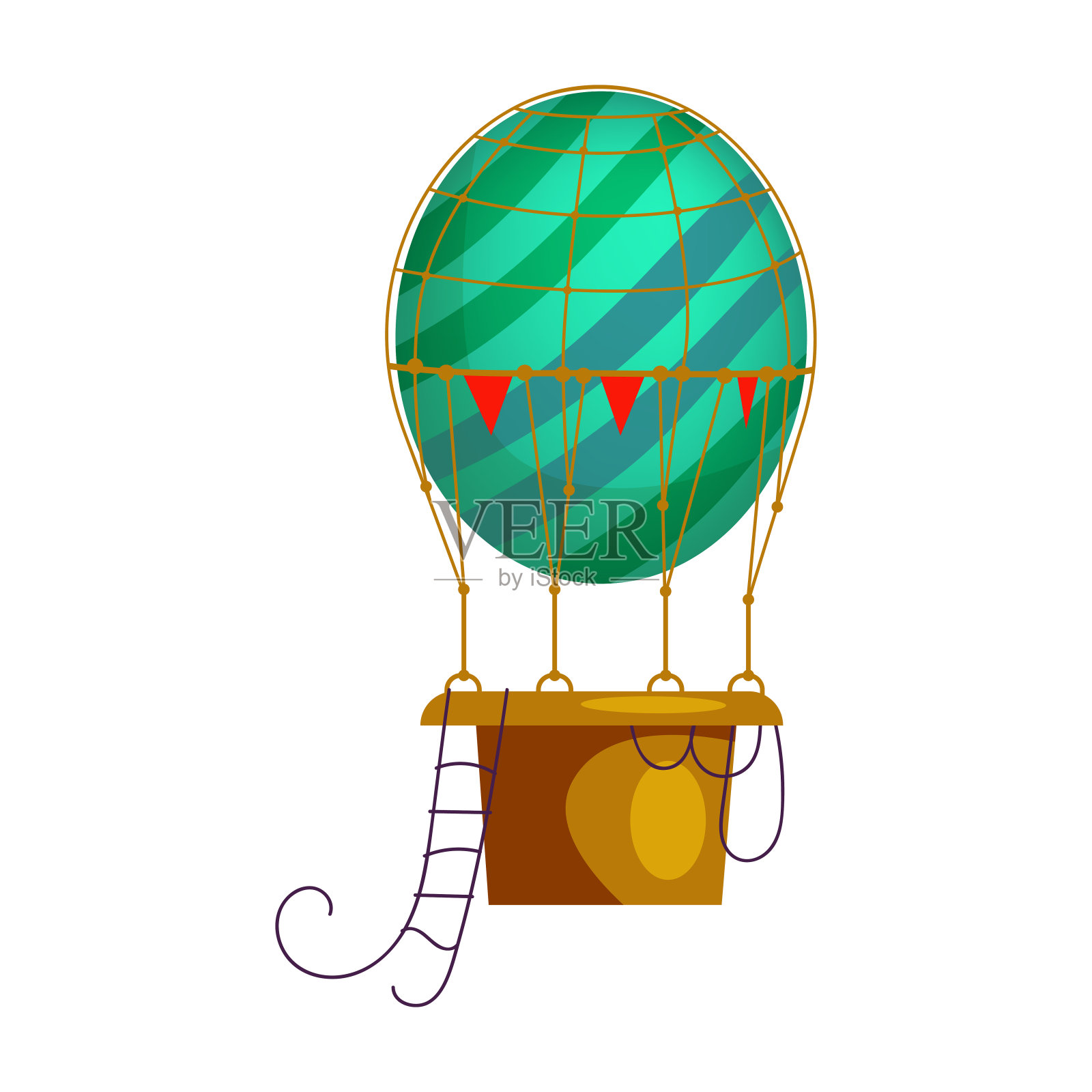 蓝色条纹热气球孤立插画图片素材