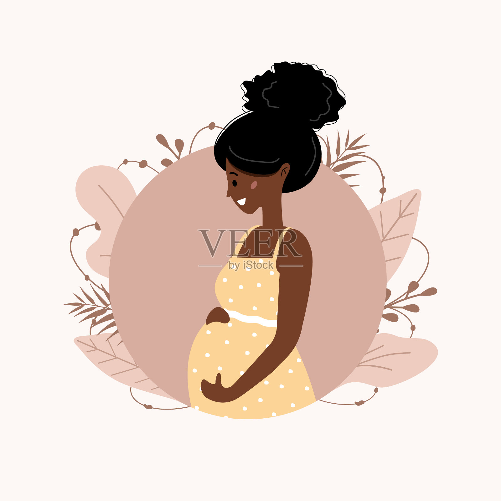 可爱快乐的孕妇。美丽的非洲女孩在等孩子。现代矢量插图在平面风格。插画图片素材