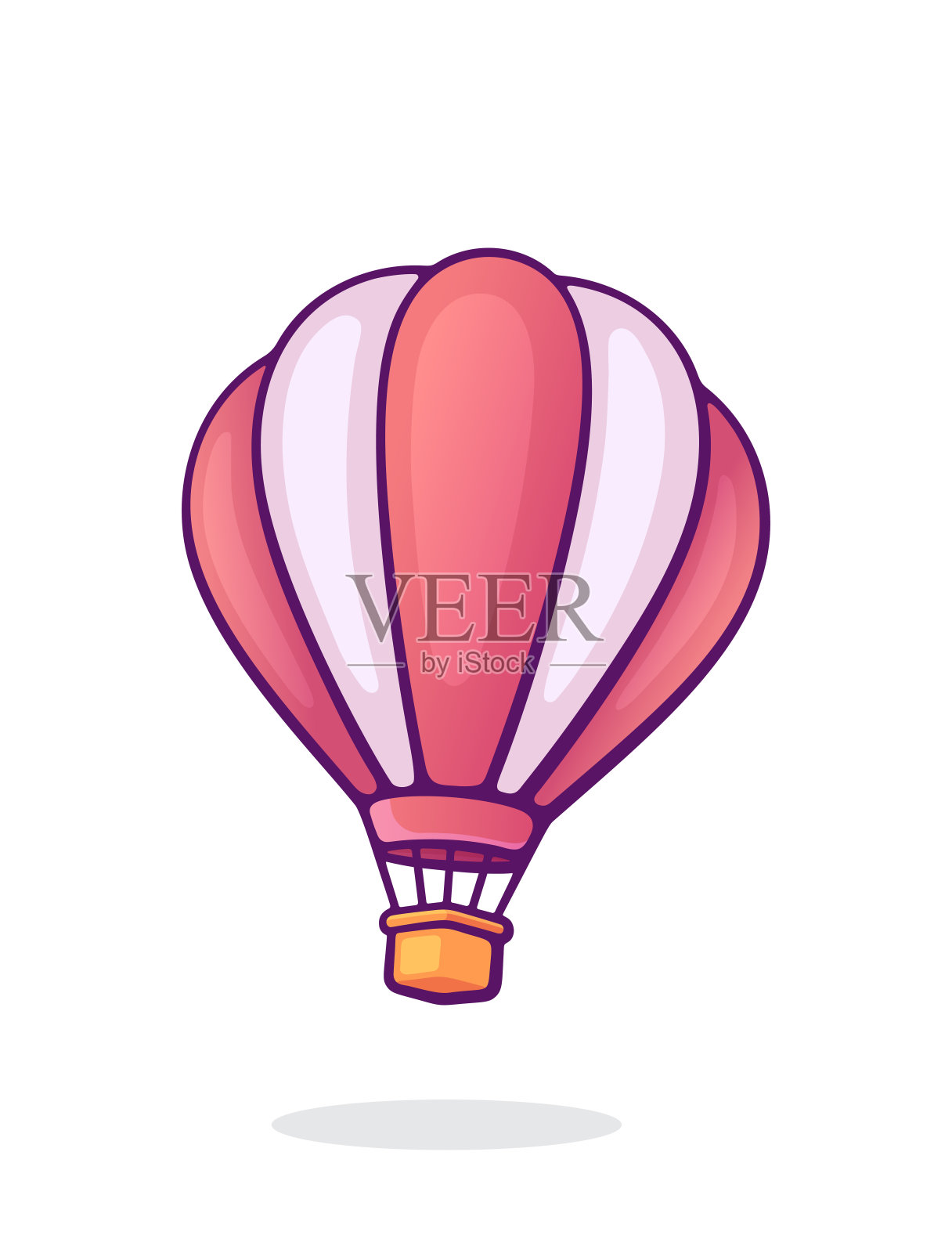 乘坐着带有粉色和白色条纹的热气球。夏天乘飞机旅行。气球上的浪漫之旅。插画图片素材