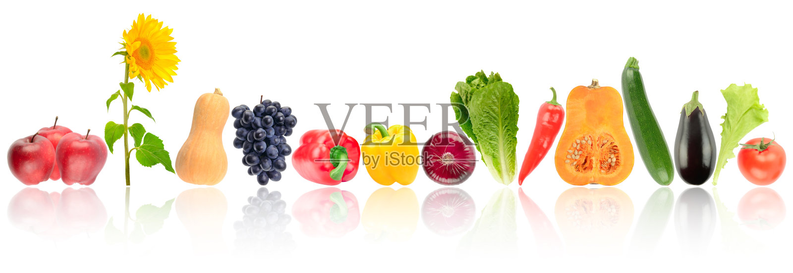 鲜亮的成熟蔬菜和水果带着反射照片摄影图片