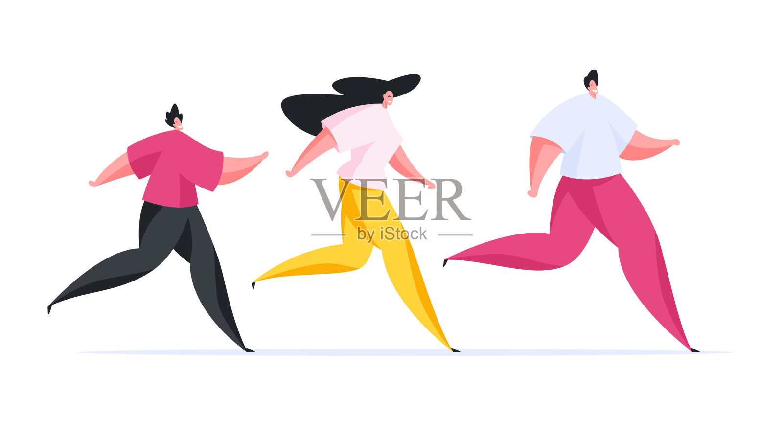 幸福的一家人穿着五颜六色的运动服一起跑步设计元素图片