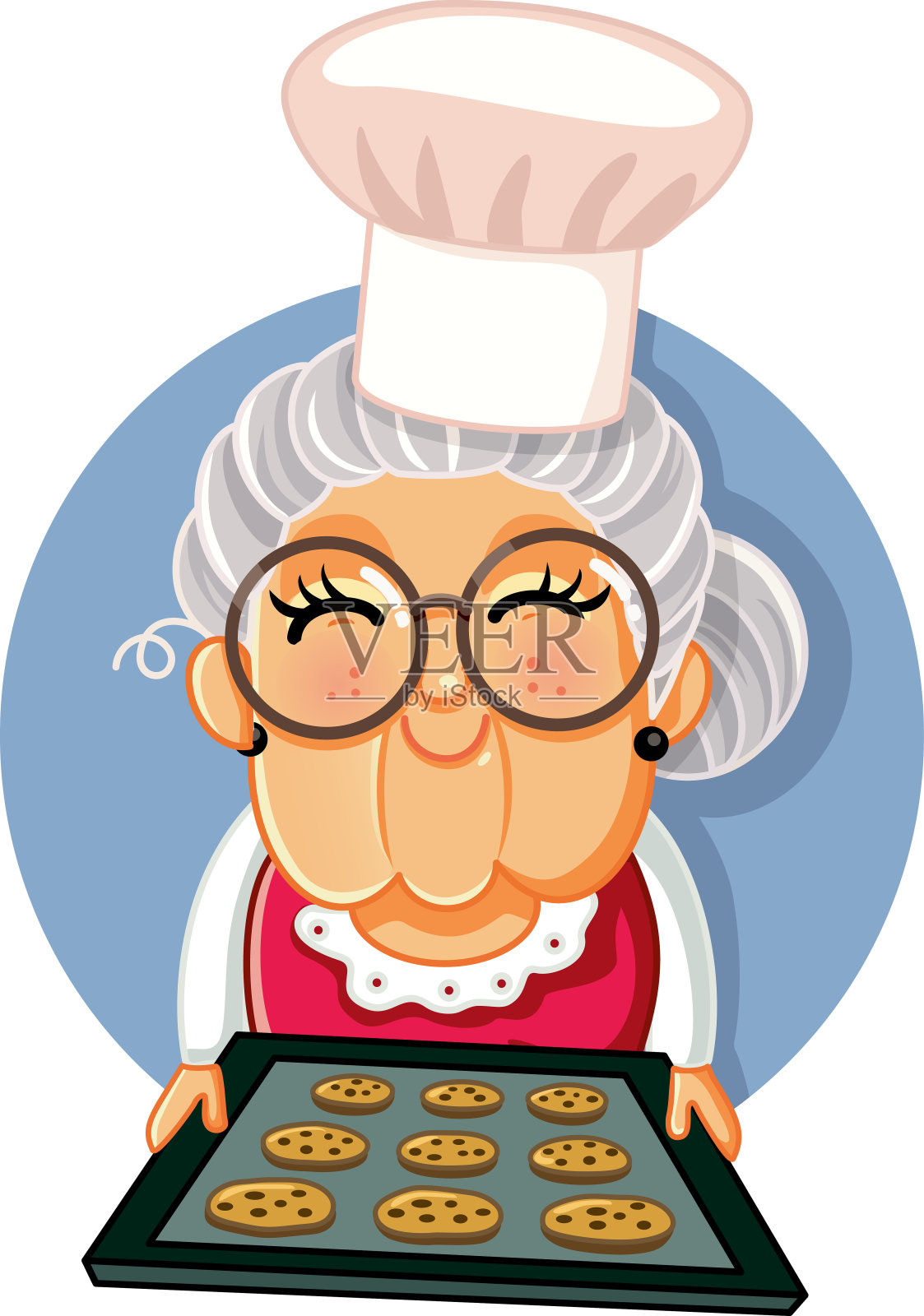 奶奶厨师拿着一盘自制的饼干设计元素图片