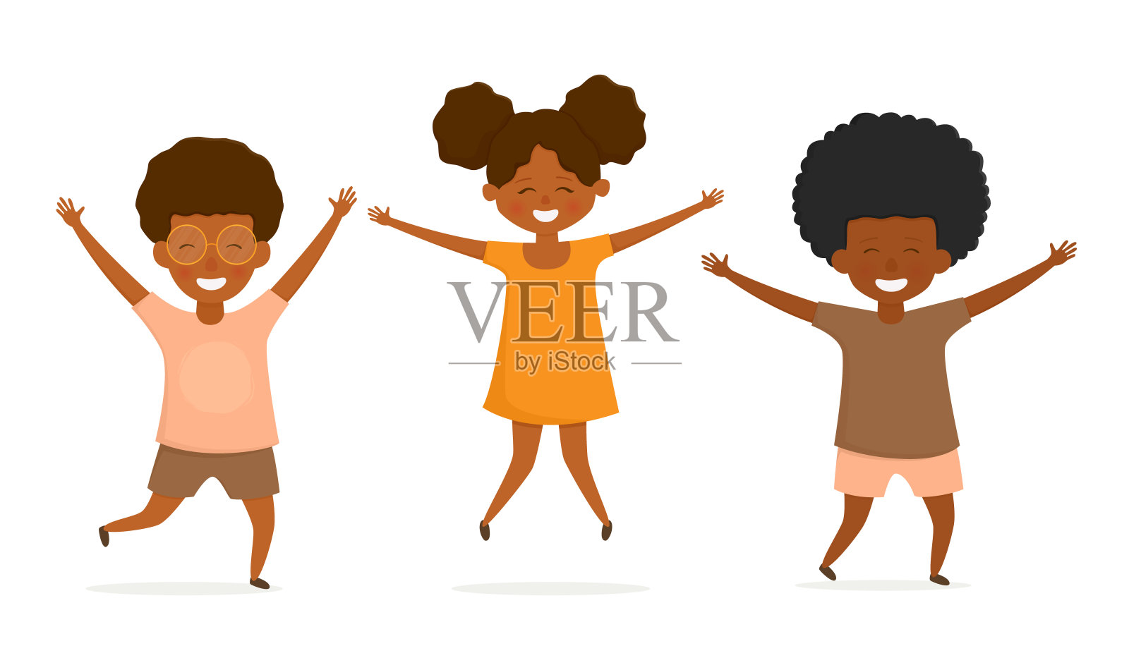 快乐的非裔美国孩子们跳起来玩得开心。插画图片素材