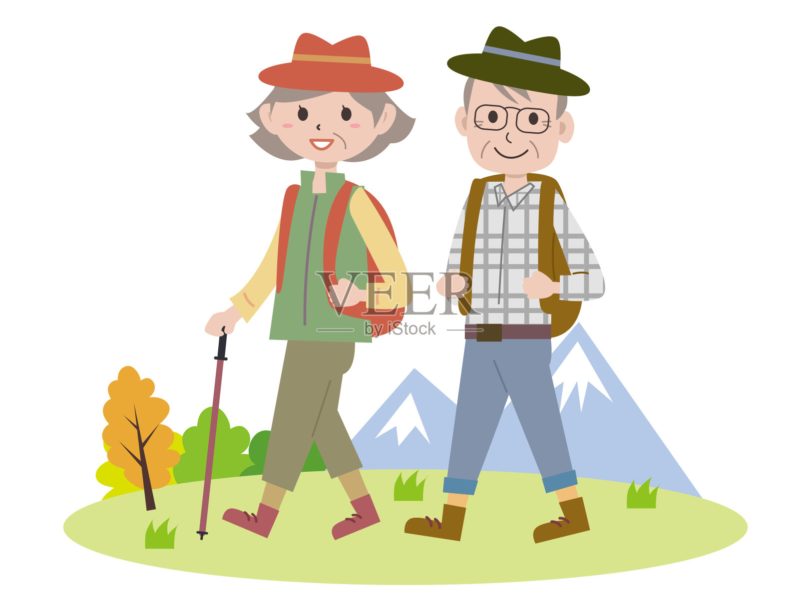 一对老夫妇徒步旅行设计元素图片