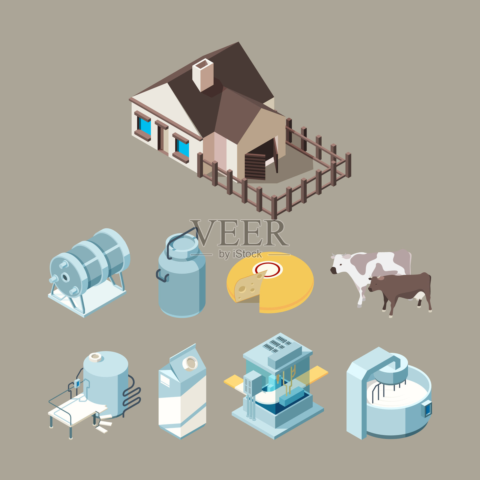牛奶食品工厂，乳制品，健康农产品插画图片素材