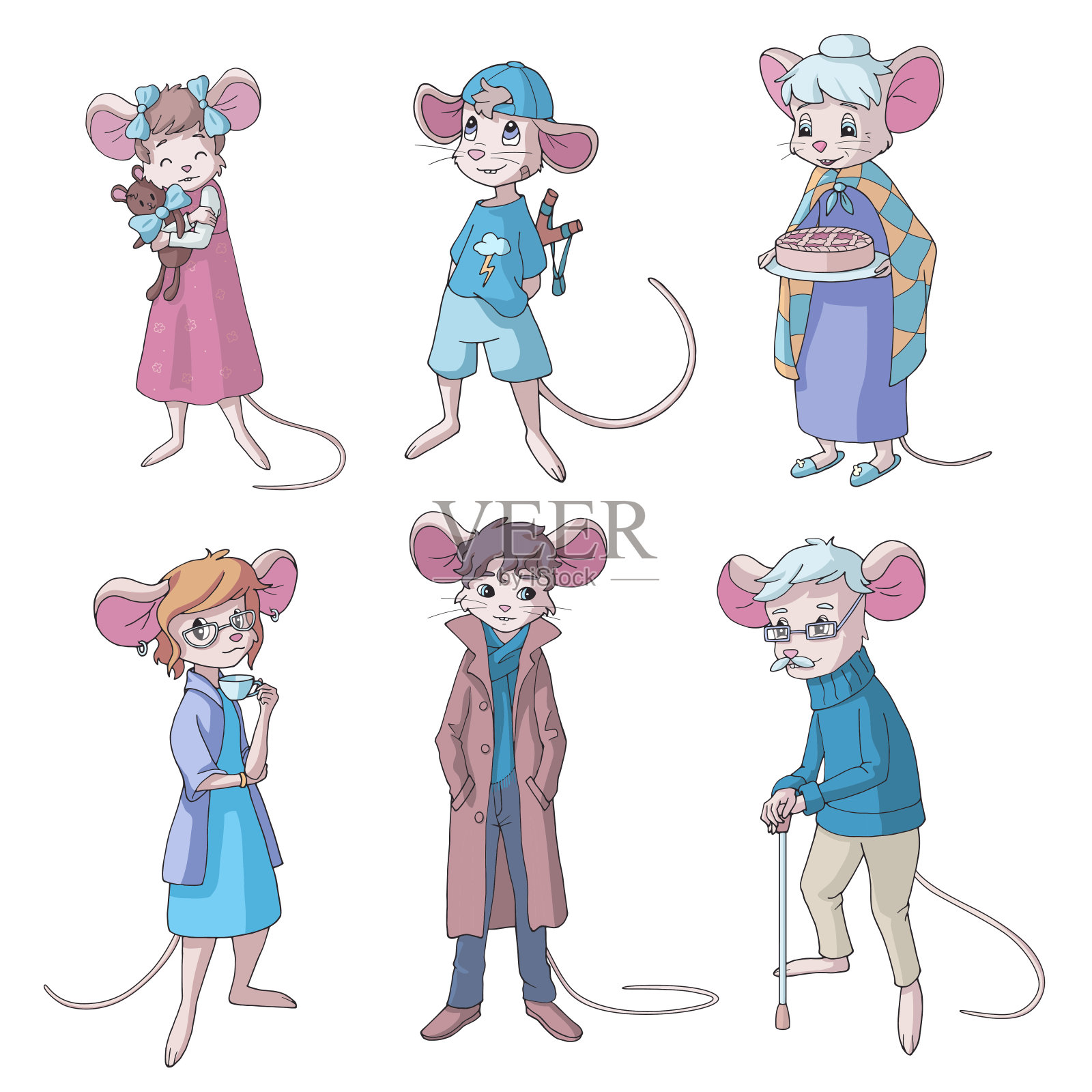 老鼠家族插画图片素材