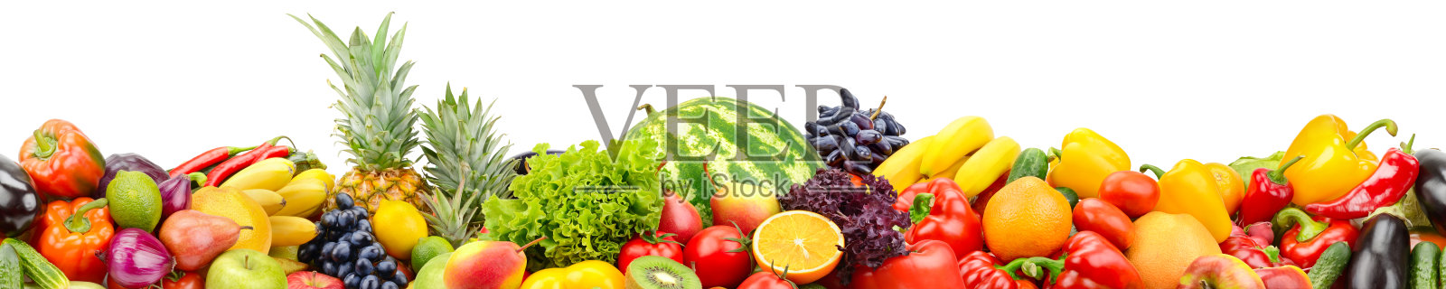 无缝横向图案新鲜多汁的蔬菜，水果和浆果照片摄影图片